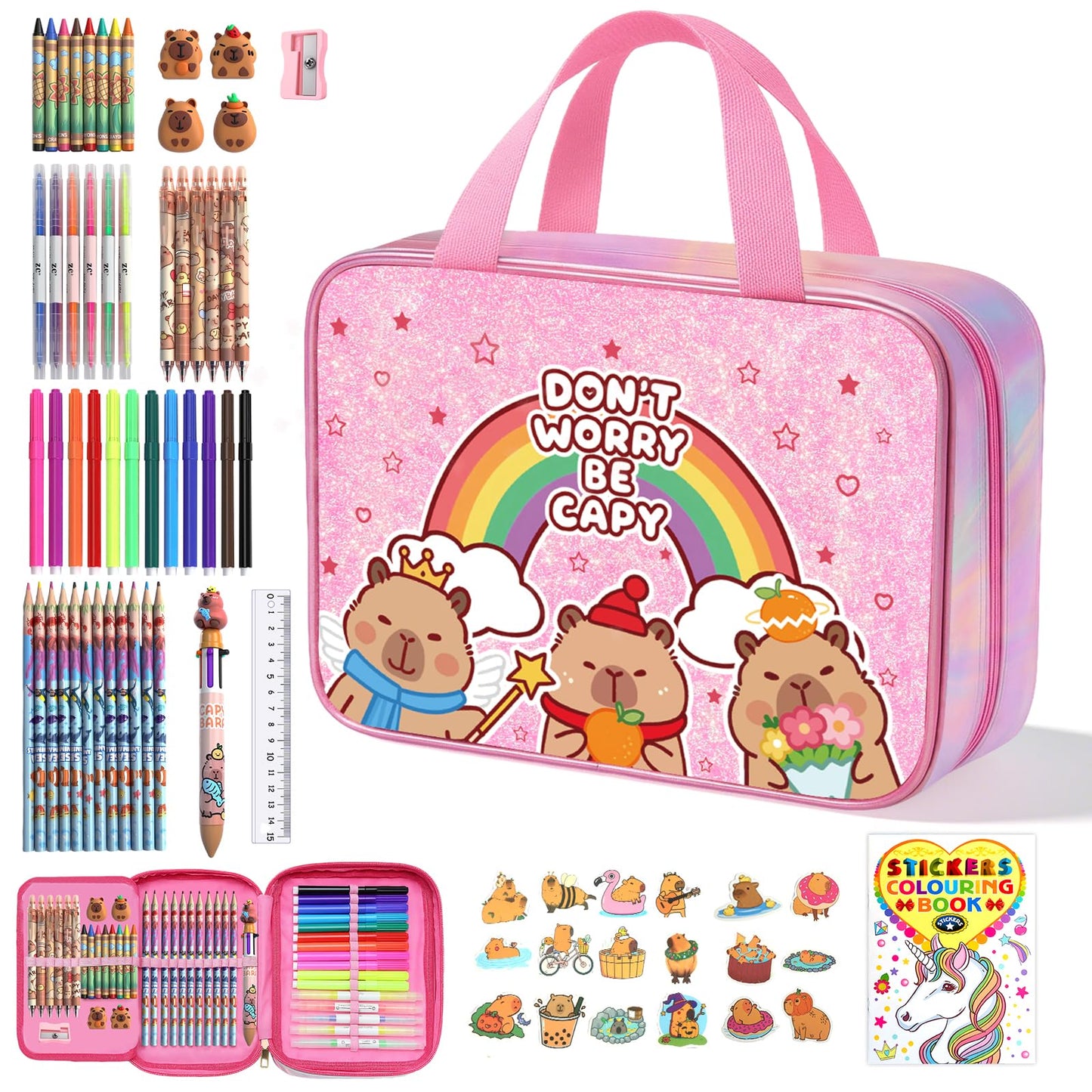 DreamyCandy Capybara 73PCS Washable Markers Set with Glitter Pencil Case