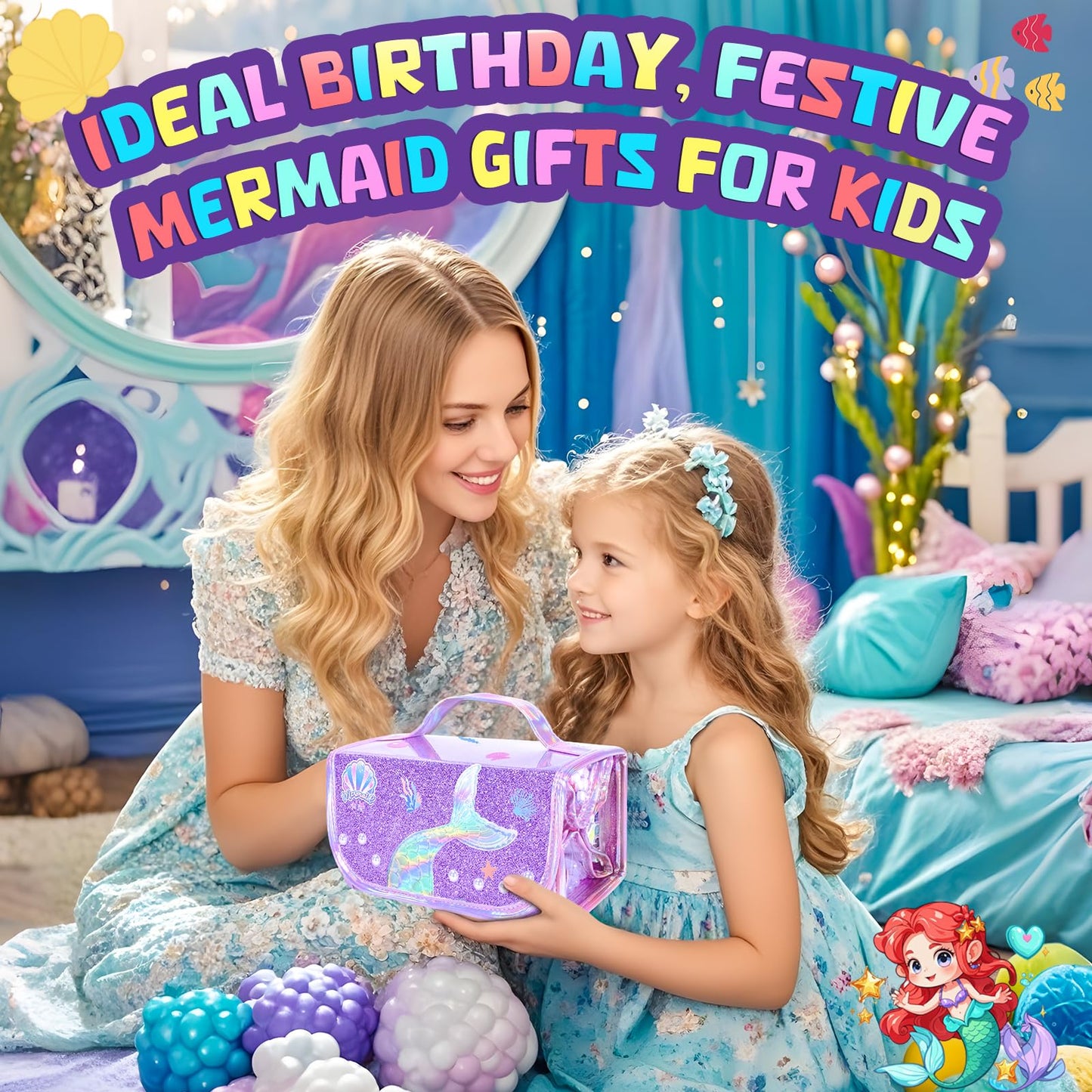 DreamyCandy 70PCS Mermaid Washable Markers Set with Glitter Pencil Case | Kids Art Supplies