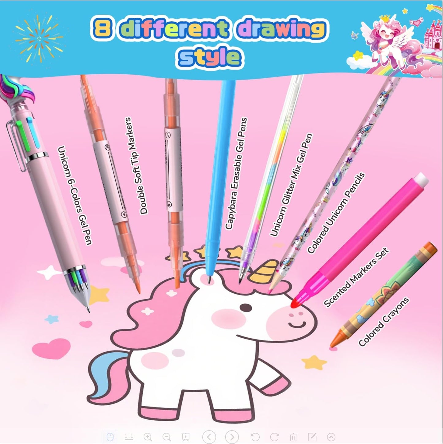 DreamyCandy 73PCS Unicorn Washable Markers Set with Glitter Pencil Case – Art Kit for Girls 4–10