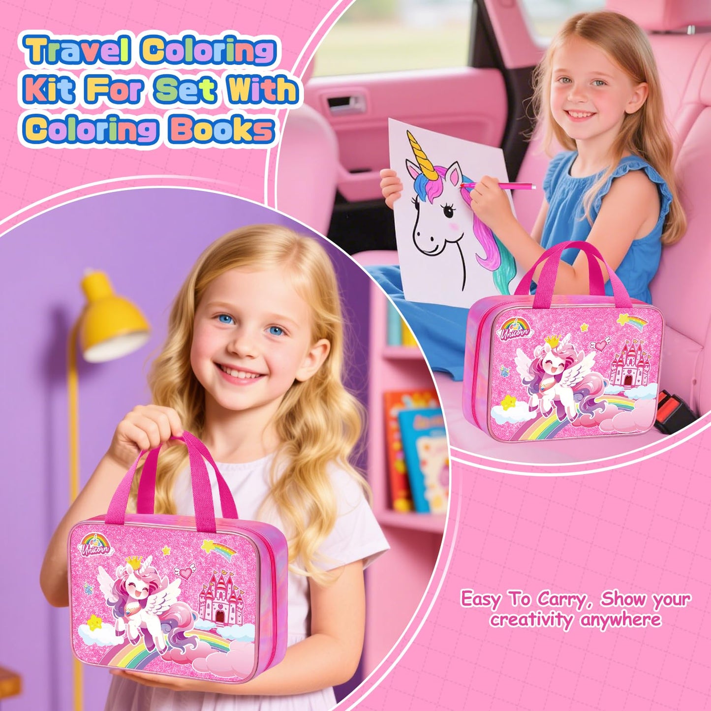 DreamyCandy 73PCS Unicorn Washable Markers Set with Glitter Pencil Case – Art Kit for Girls 4–10