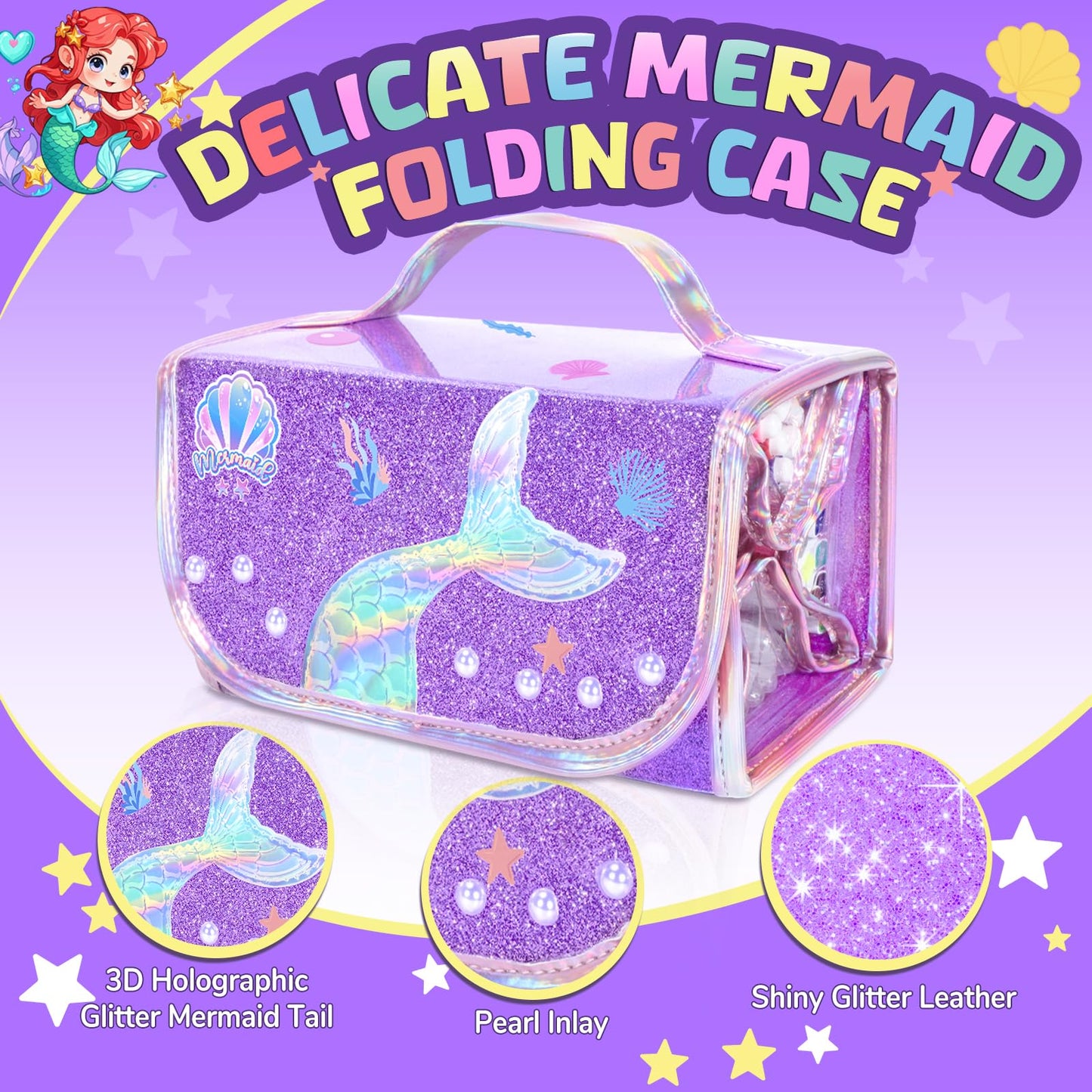 DreamyCandy 70PCS Mermaid Washable Markers Set with Glitter Pencil Case | Kids Art Supplies