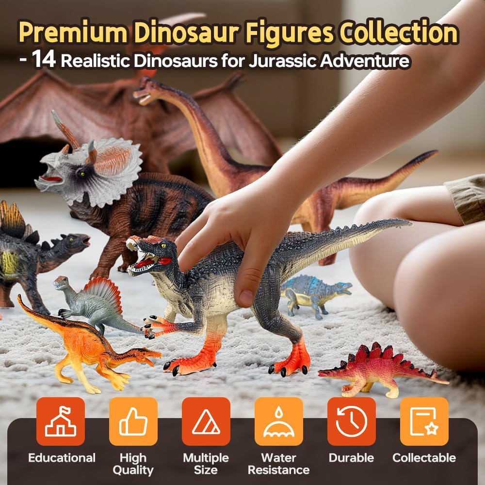 Drefirsa 14-Piece Dinosaur Toy Set – Realistic Jumbo & Small Figures for Kids 3-8