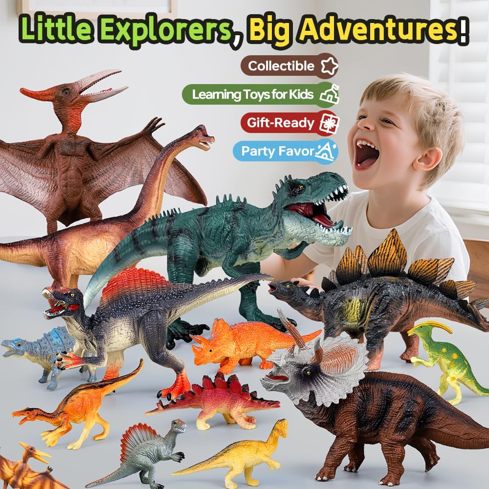 Drefirsa 14-Piece Dinosaur Toy Set – Realistic Jumbo & Small Figures for Kids 3-8