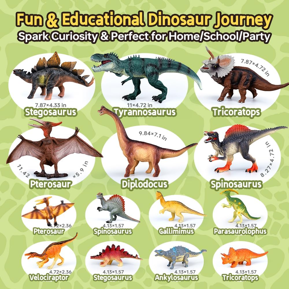 Drefirsa 14-Piece Dinosaur Toy Set – Realistic Jumbo & Small Figures for Kids 3-8