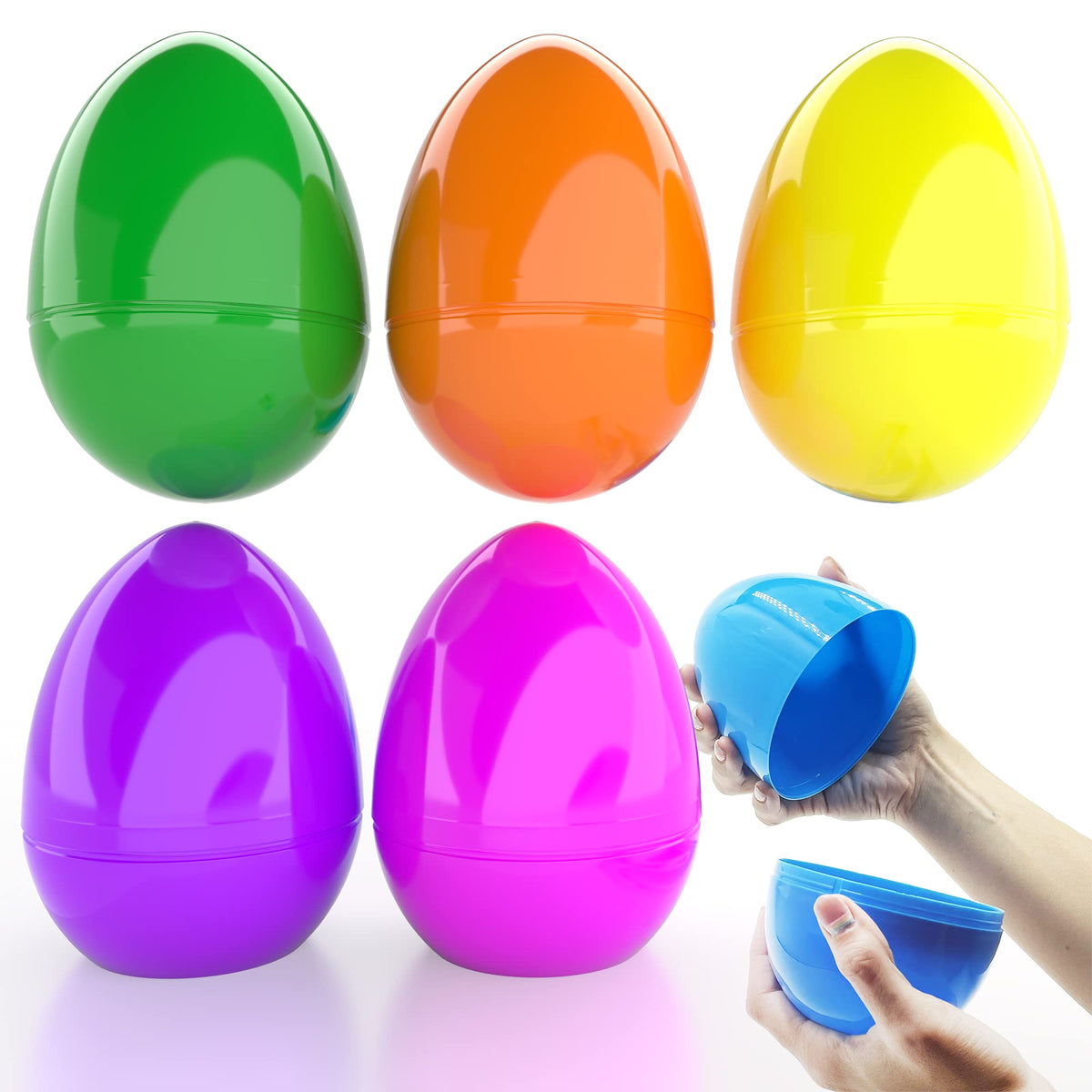 The Dreidel Company 6-Inch Jumbo Fillable Easter Eggs (6-Pack) – Colorful Upright Plastic Eggs