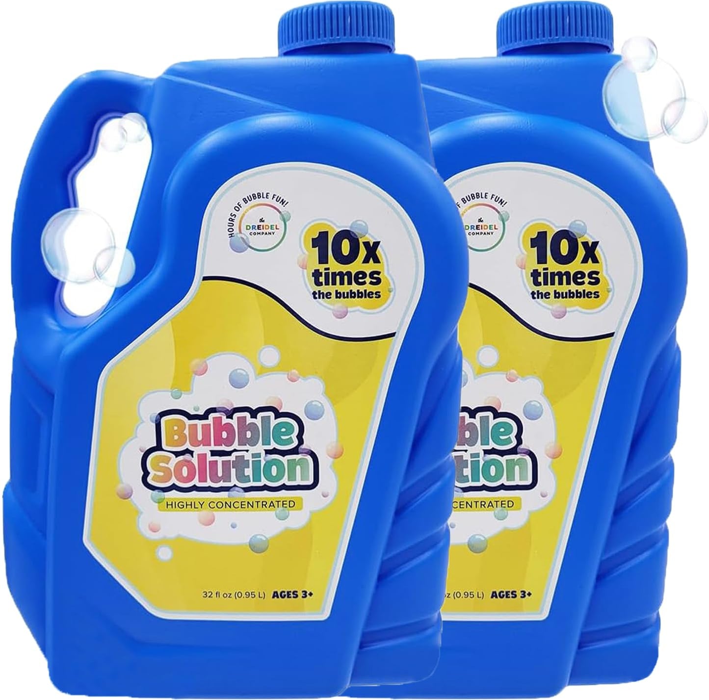 Dreidel Company Bubble Solution Refill – 32oz Non-Toxic Bubble Liquid for Bubble Machines, Guns, Wands & Lawn Mower Toys (2-Pack)