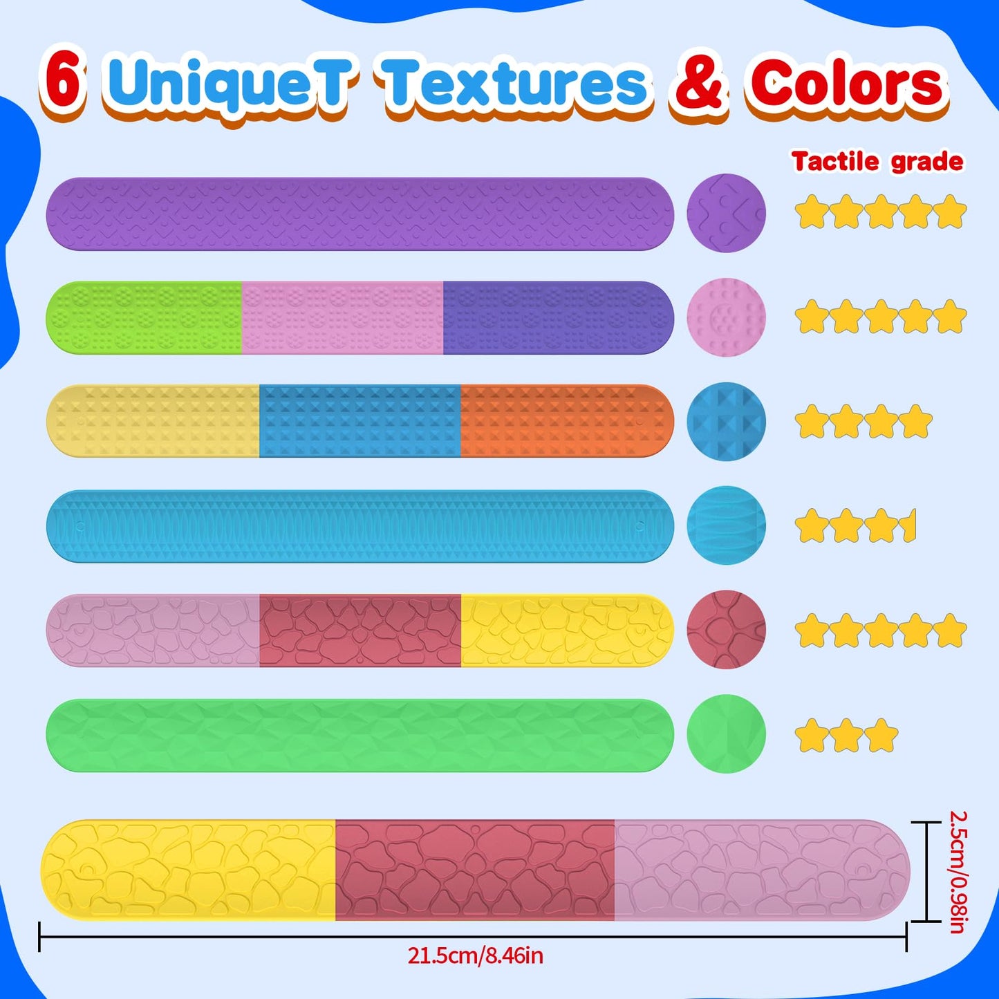 Drephere Sensory Fidget Slap Bracelets – 6-Pack Textured Silicone Toys for Focus & Calm