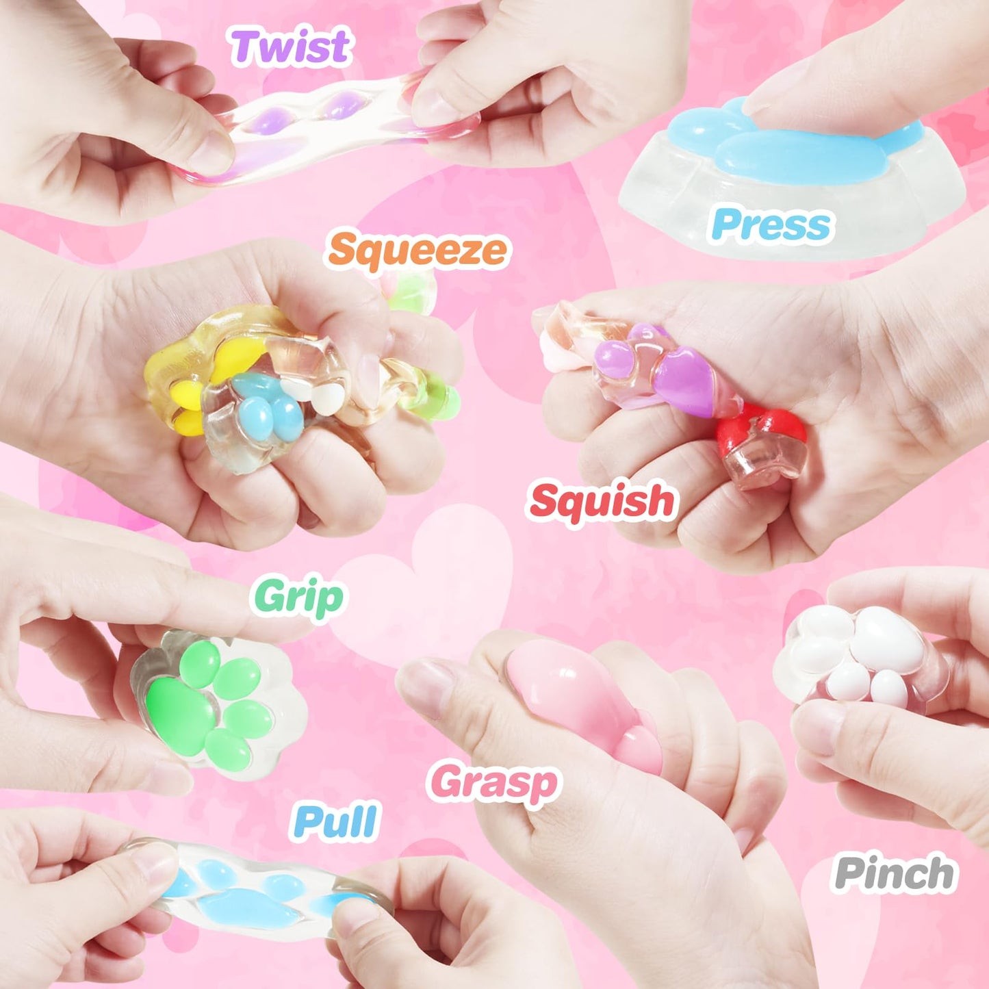 Drephere 28-Pack Taba Squishy Cat Paw Stress Balls with Valentine's Cards | Soft Sensory Fidget Toys for Kids & Classrooms