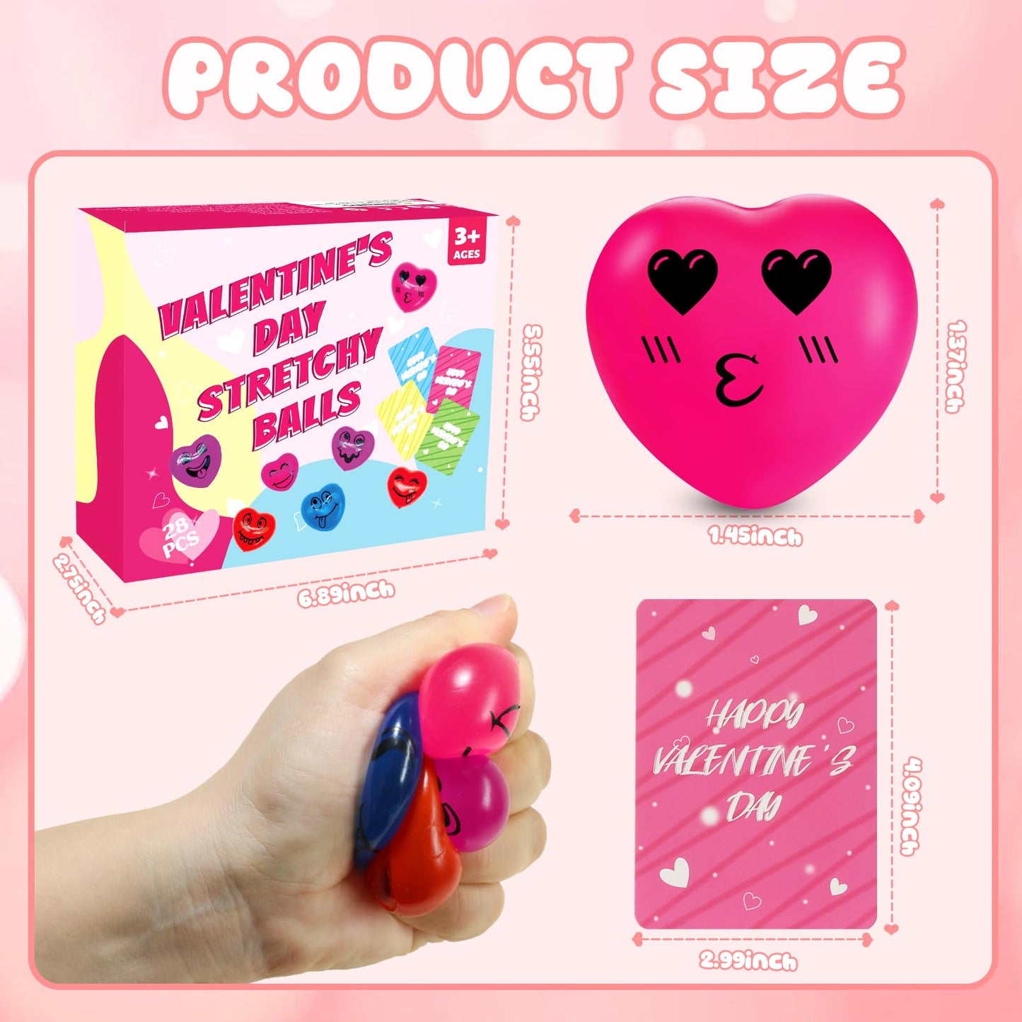 Drephere 28-Pack Valentines Day Gifts Kit – Smile Stress Balls, Cards & Bags for Classrooms