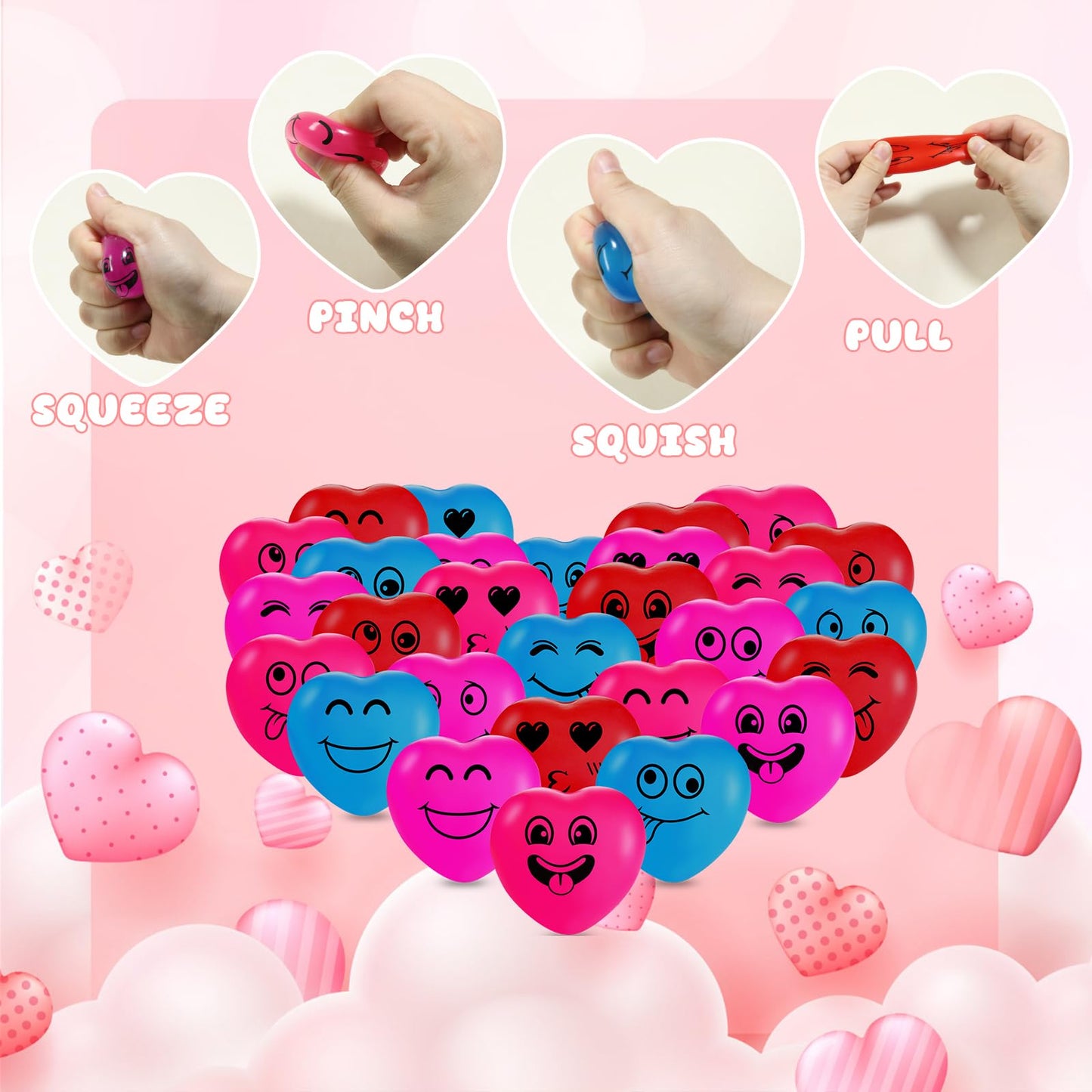 Drephere 28-Pack Valentines Day Gifts Kit – Smile Stress Balls, Cards & Bags for Classrooms