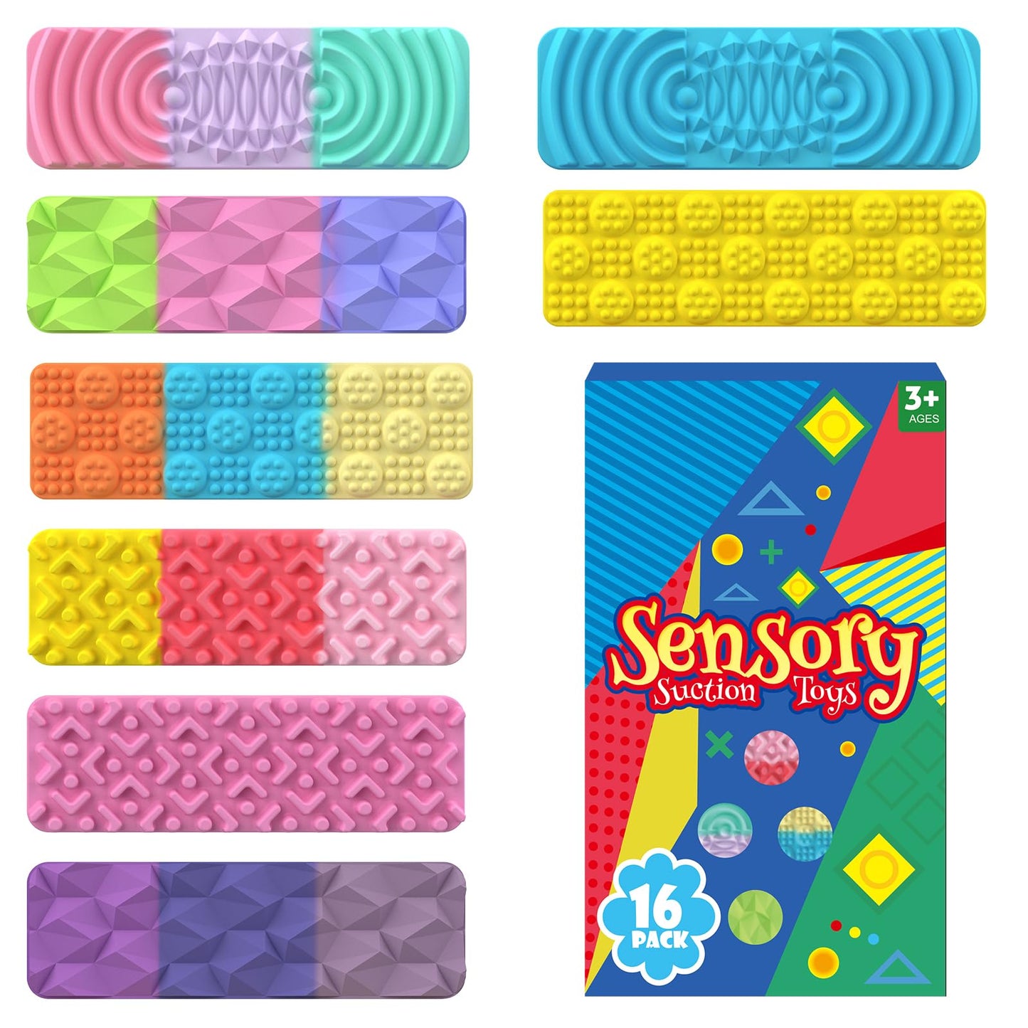 Drephere Fidget Strips – 16-Pack Textured Suction Toys for Autism Calming & Classroom Focus