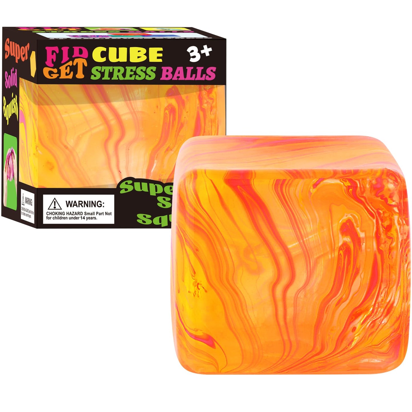 Drephere Ice Cube Stress Ball — Large 2.2 Inch Fidget Toy for Focus (Orange)