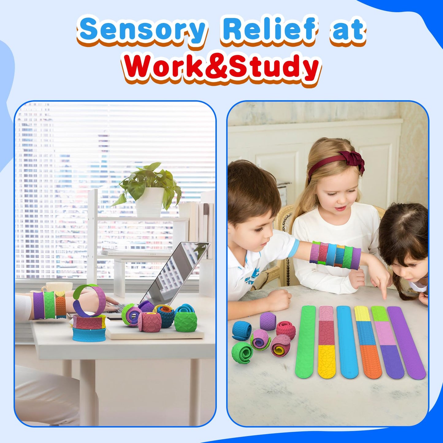 Drephere Sensory Fidget Slap Bracelets – 6-Pack Textured Silicone Toys for Focus & Calm