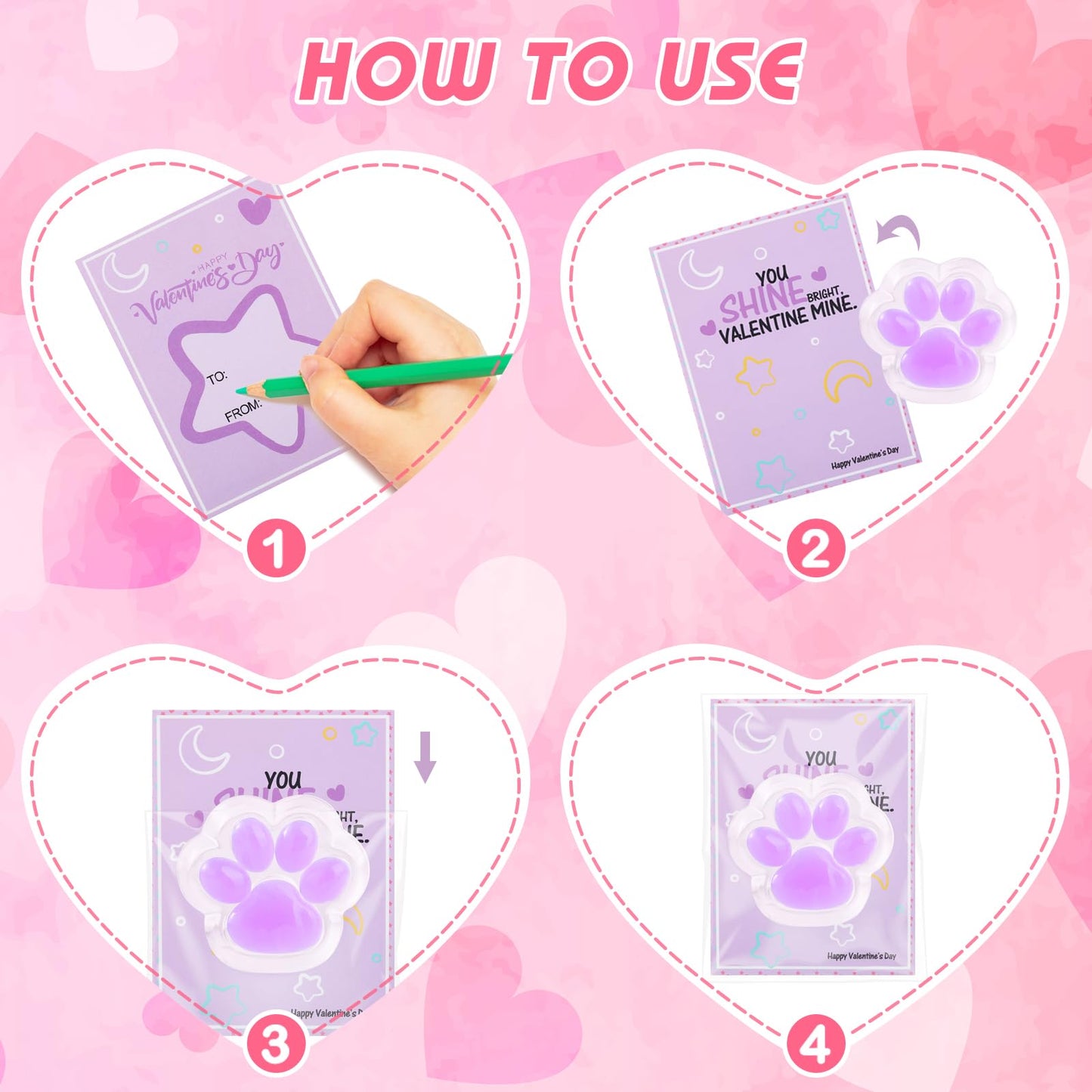 Drephere 28-Pack Taba Squishy Cat Paw Stress Balls with Valentine's Cards | Soft Sensory Fidget Toys for Kids & Classrooms