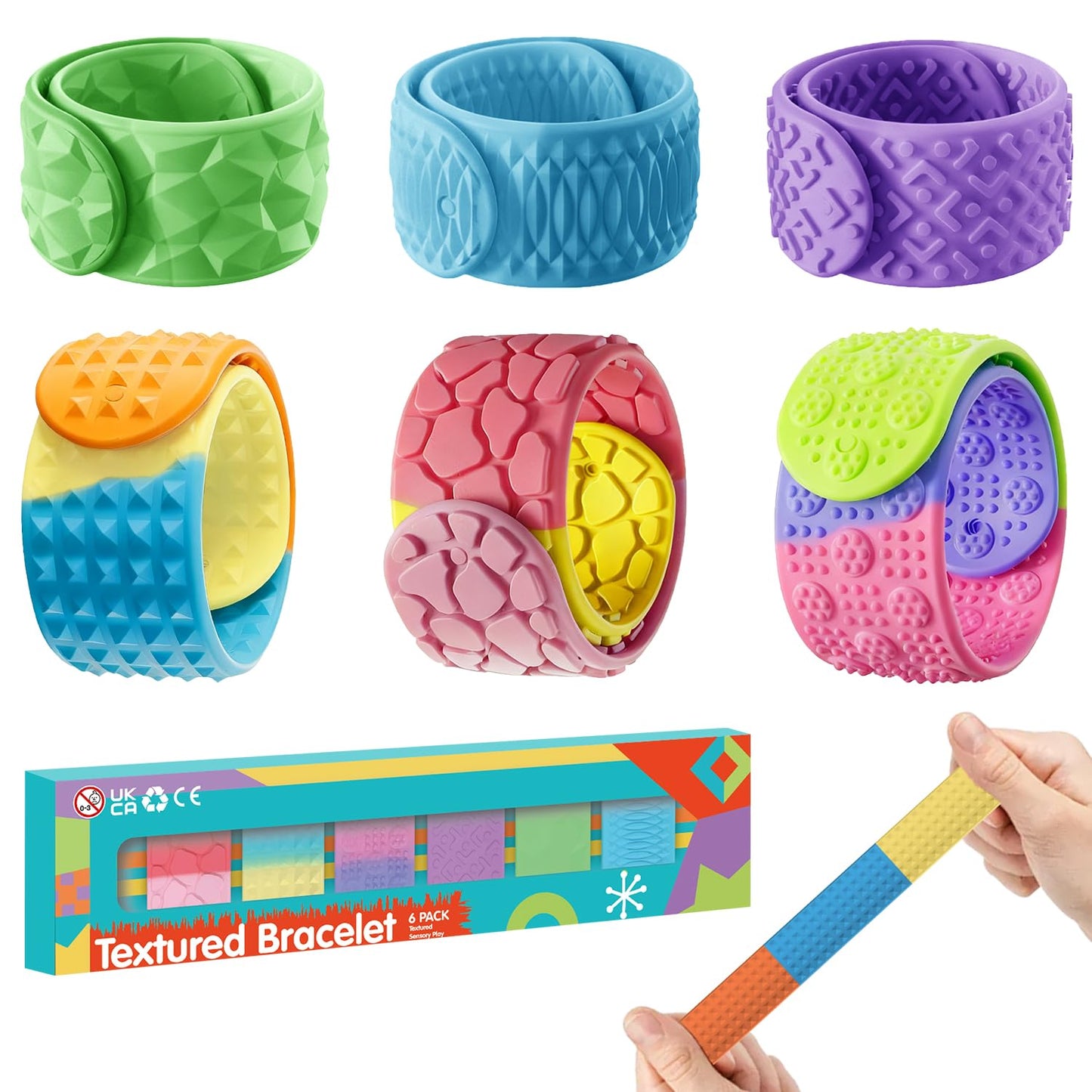 Drephere Sensory Fidget Slap Bracelets – 6-Pack Textured Silicone Toys for Focus & Calm