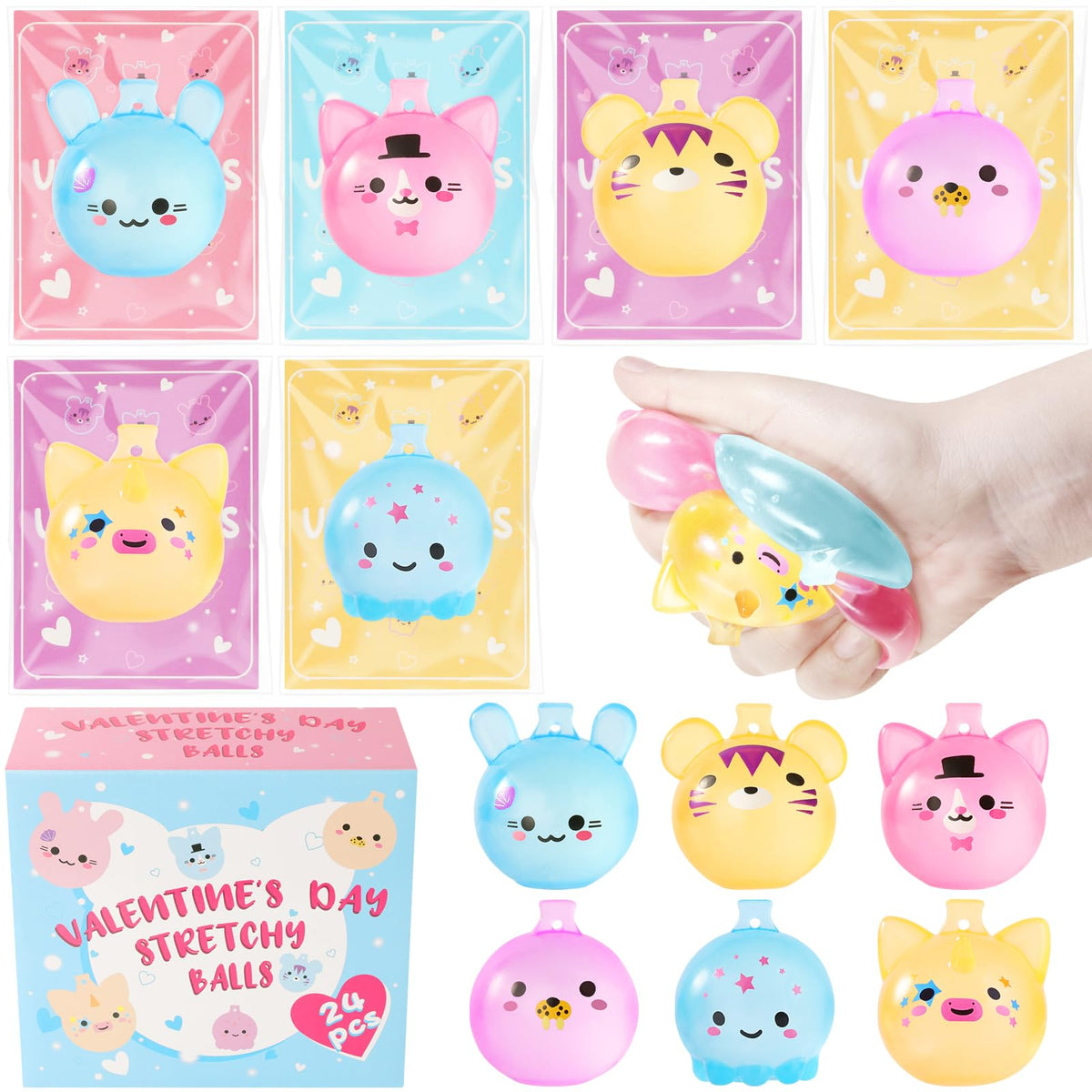 Drephere 24-Pack Valentine Sensory Stress Balls & Cards for Classroom – Complete Exchange Kit