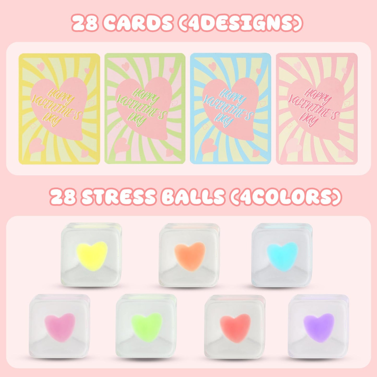 Drephere 28-Pack Valentines Squishy Heart Cubes | Sensory Fidget Toys for Adults & Kids