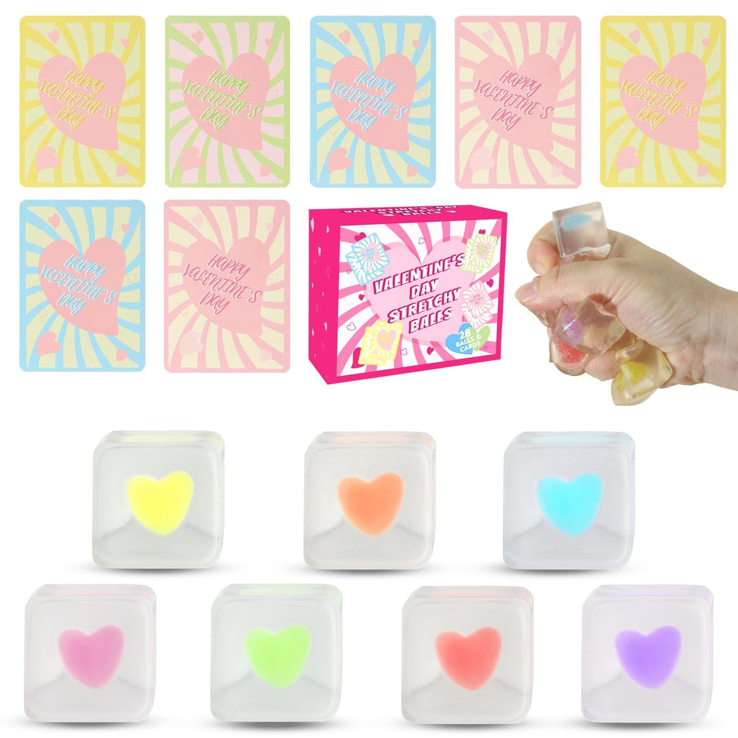 Drephere 28-Pack Valentines Squishy Heart Cubes | Sensory Fidget Toys for Adults & Kids