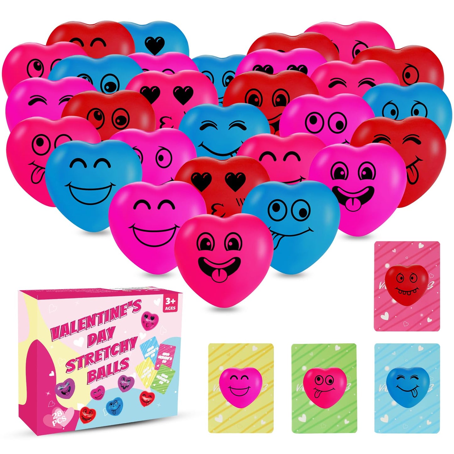 Drephere 28-Pack Valentines Day Gifts Kit – Smile Stress Balls, Cards & Bags for Classrooms