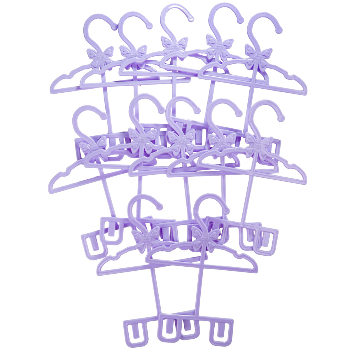 Dress Along Dolly 18-Inch Doll Outfit Hangers – 12pk Purple | Top & Bottom on One Hanger (Fits American Girl Dolls)