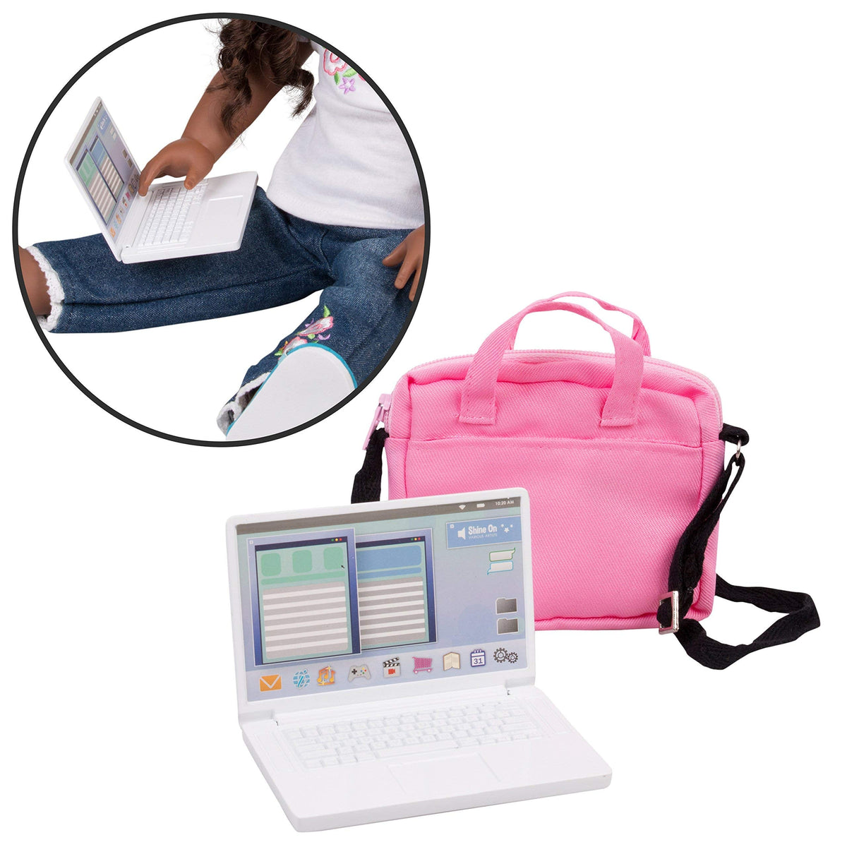 Dress Along Dolly Metal Laptop with Pink Carrying Bag for 18-Inch Dolls – Durable Doll Computer Gift Set
