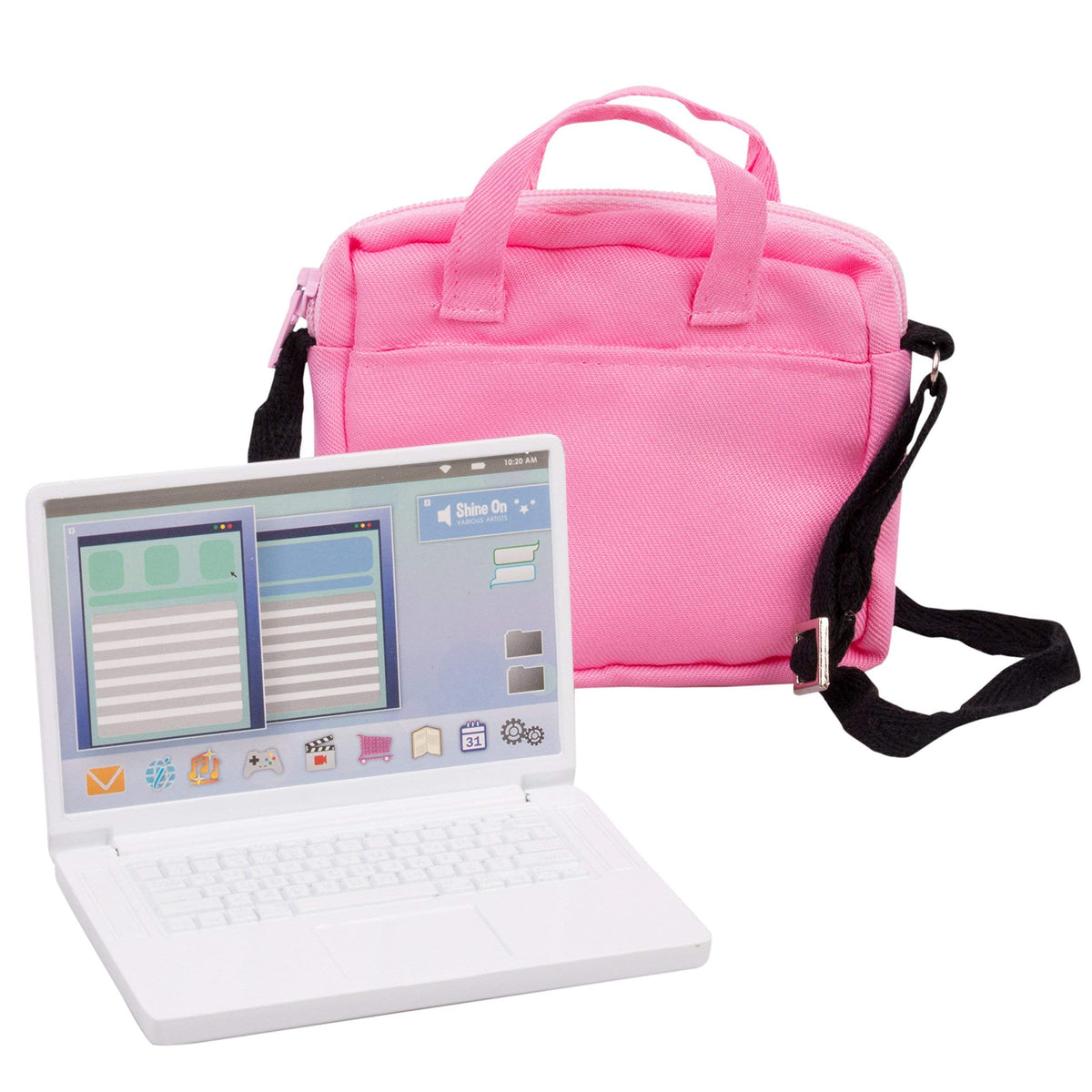 Dress Along Dolly Metal Laptop with Pink Carrying Bag for 18-Inch Dolls – Durable Doll Computer Gift Set