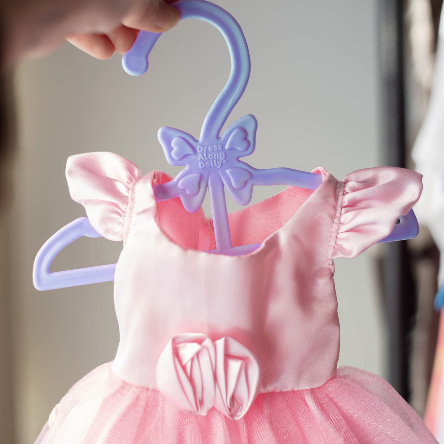 Dress Along Dolly 18-Inch Doll Outfit Hangers – 12pk Purple | Top & Bottom on One Hanger (Fits American Girl Dolls)