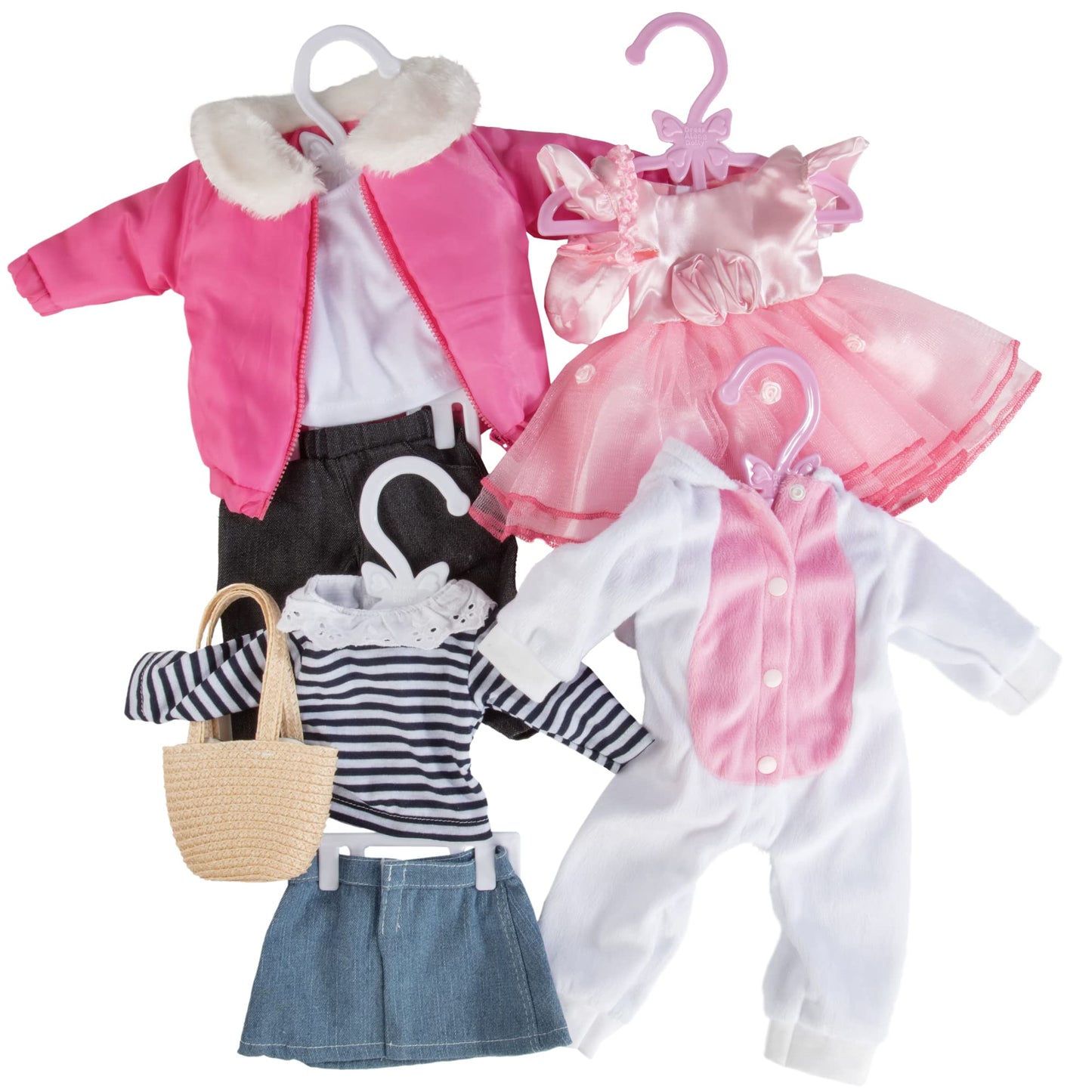 Dress Along Dolly Pink Full-Outfit Hanger 24pk for 18-inch Dolls | Organize Tops & Bottoms