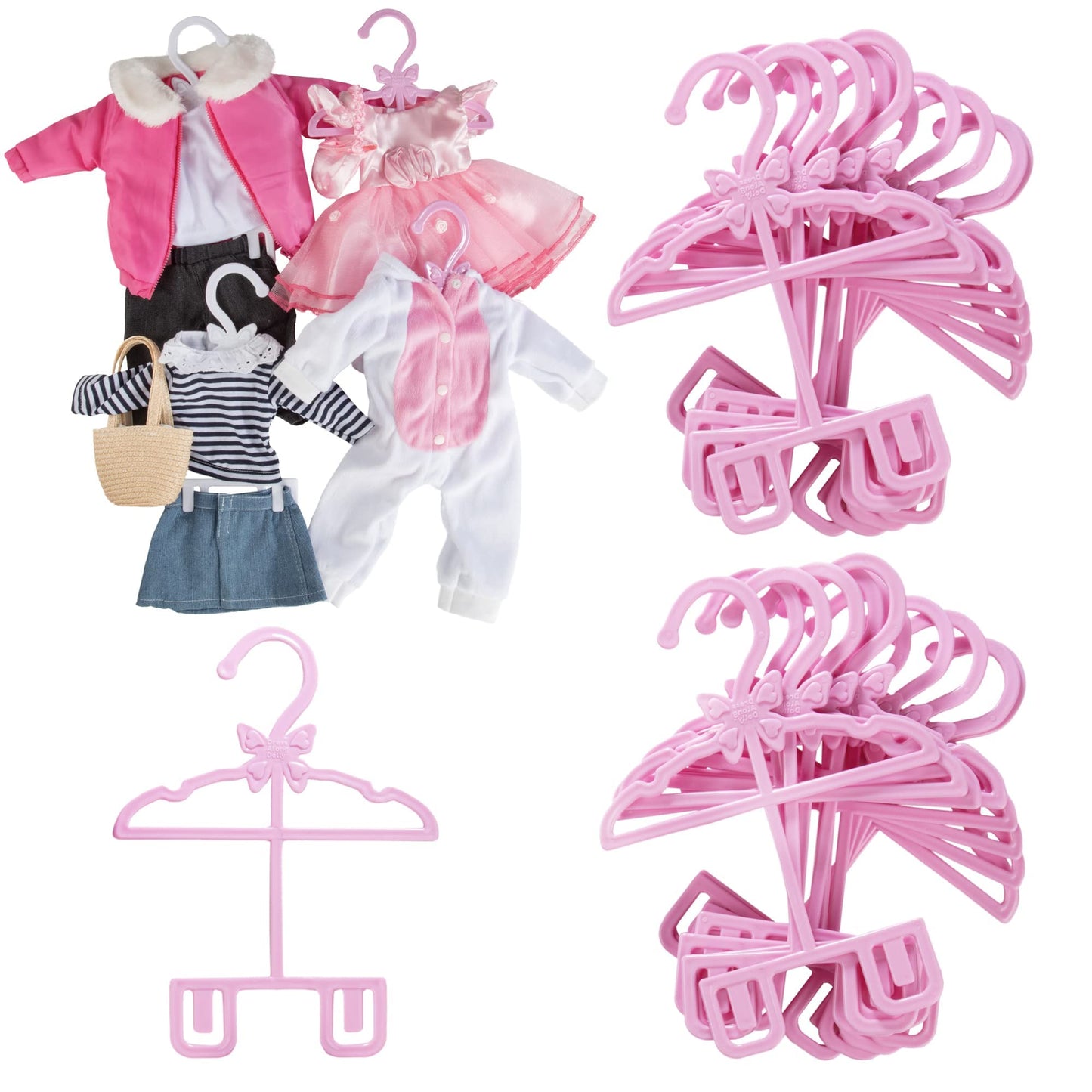 Dress Along Dolly Pink Full-Outfit Hanger 24pk for 18-inch Dolls | Organize Tops & Bottoms