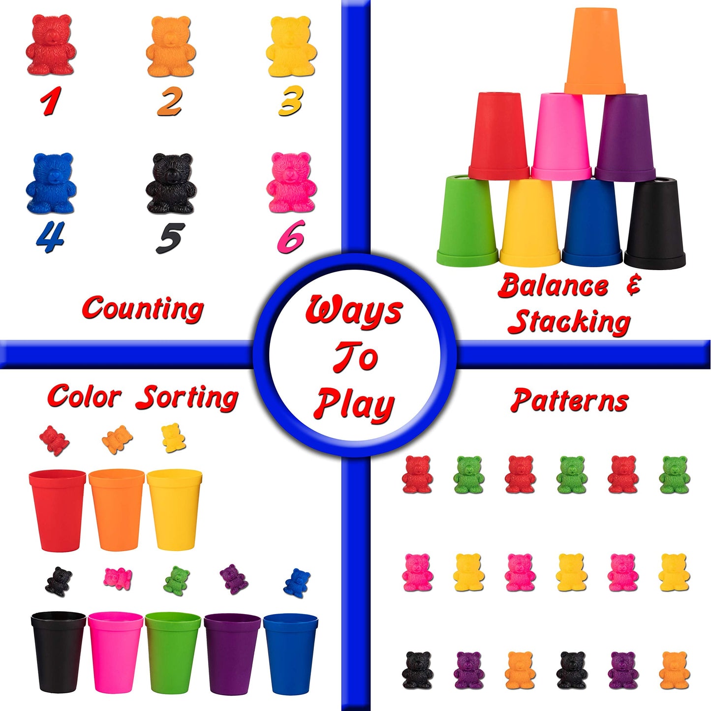 Driddle Colorful Counting Bears with Matching Cups – 80 Bear Montessori Math Toy
