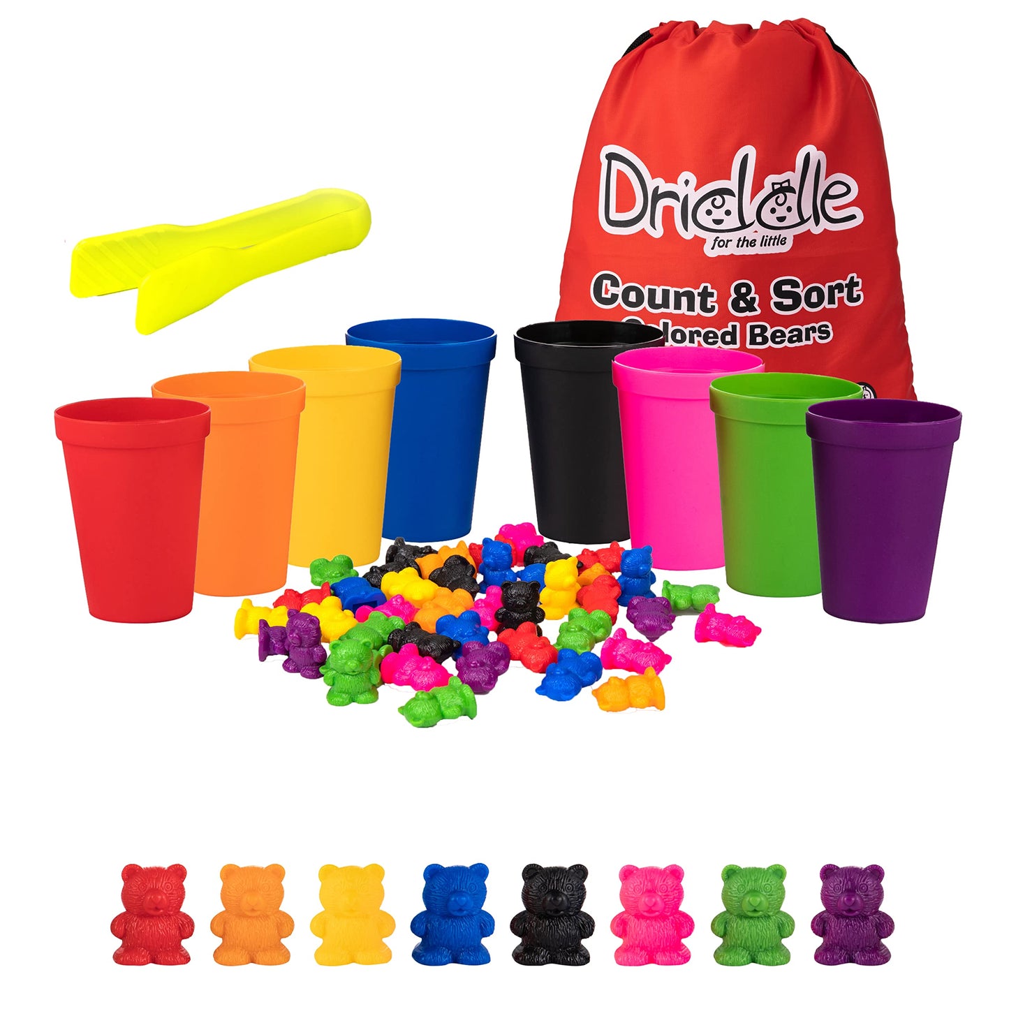 Driddle Colorful Counting Bears with Matching Cups – 80 Bear Montessori Math Toy