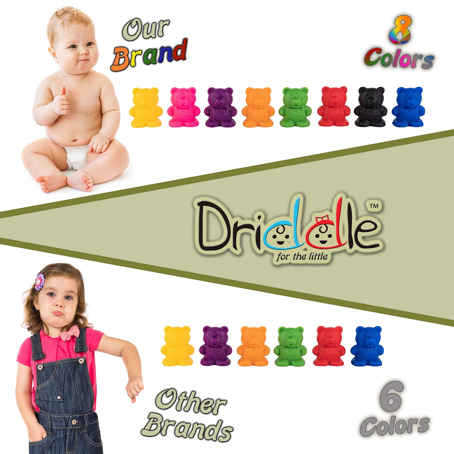 Driddle Colorful Counting Bears with Matching Cups – 80 Bear Montessori Math Toy