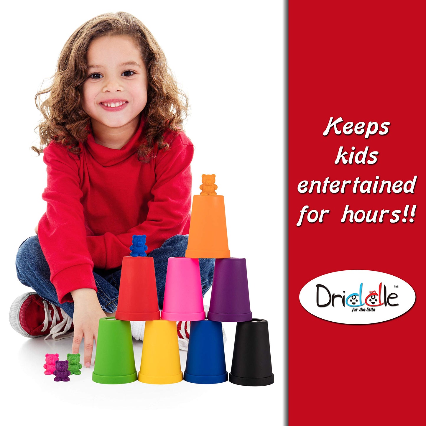 Driddle Colorful Counting Bears with Matching Cups – 80 Bear Montessori Math Toy