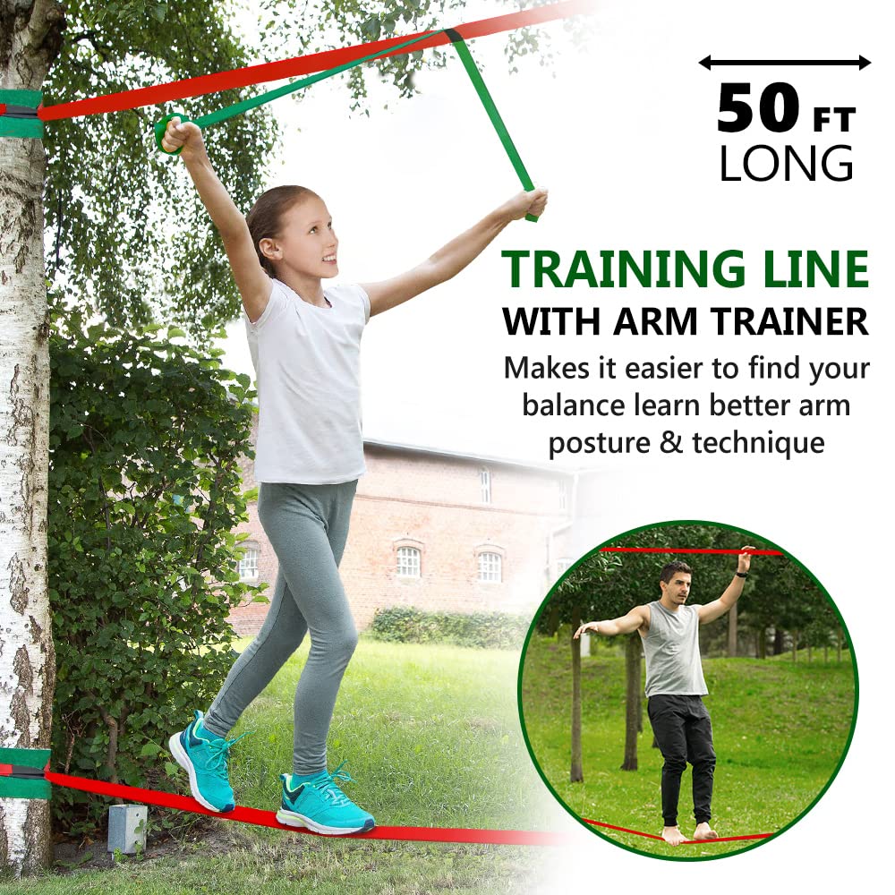 Dripex Ninja Warrior Obstacle Course for Kids | 2×50ft Slacklines & 8 Ninja Accessories