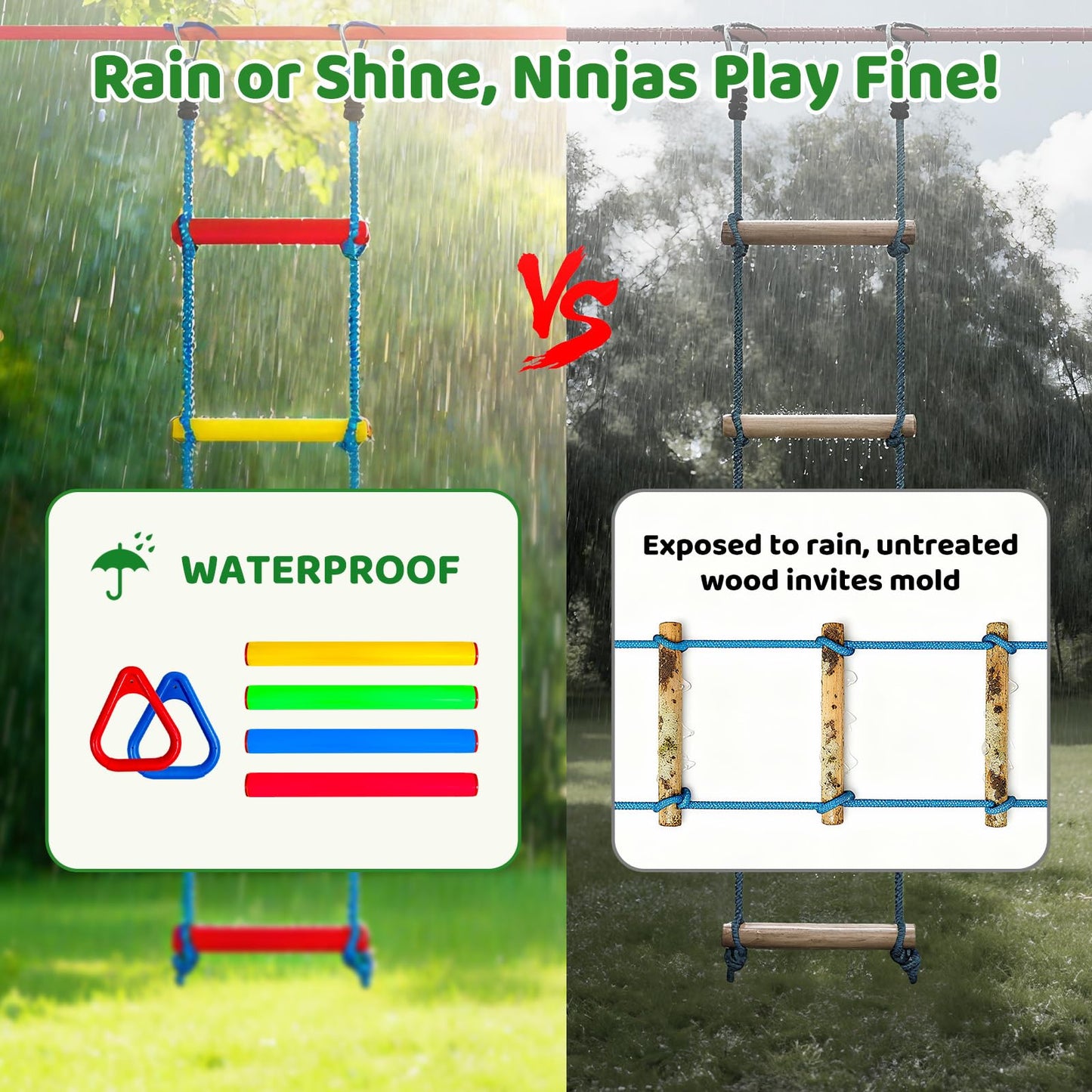 Dripex Ninja Warrior Obstacle Course for Kids | 2×50ft Slacklines & 8 Ninja Accessories