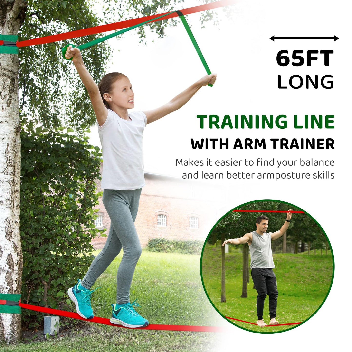 Dripex Ninja Warrior Obstacle Course for Kids Backyard – 2×65ft Slackline Kit with 10 Accessories