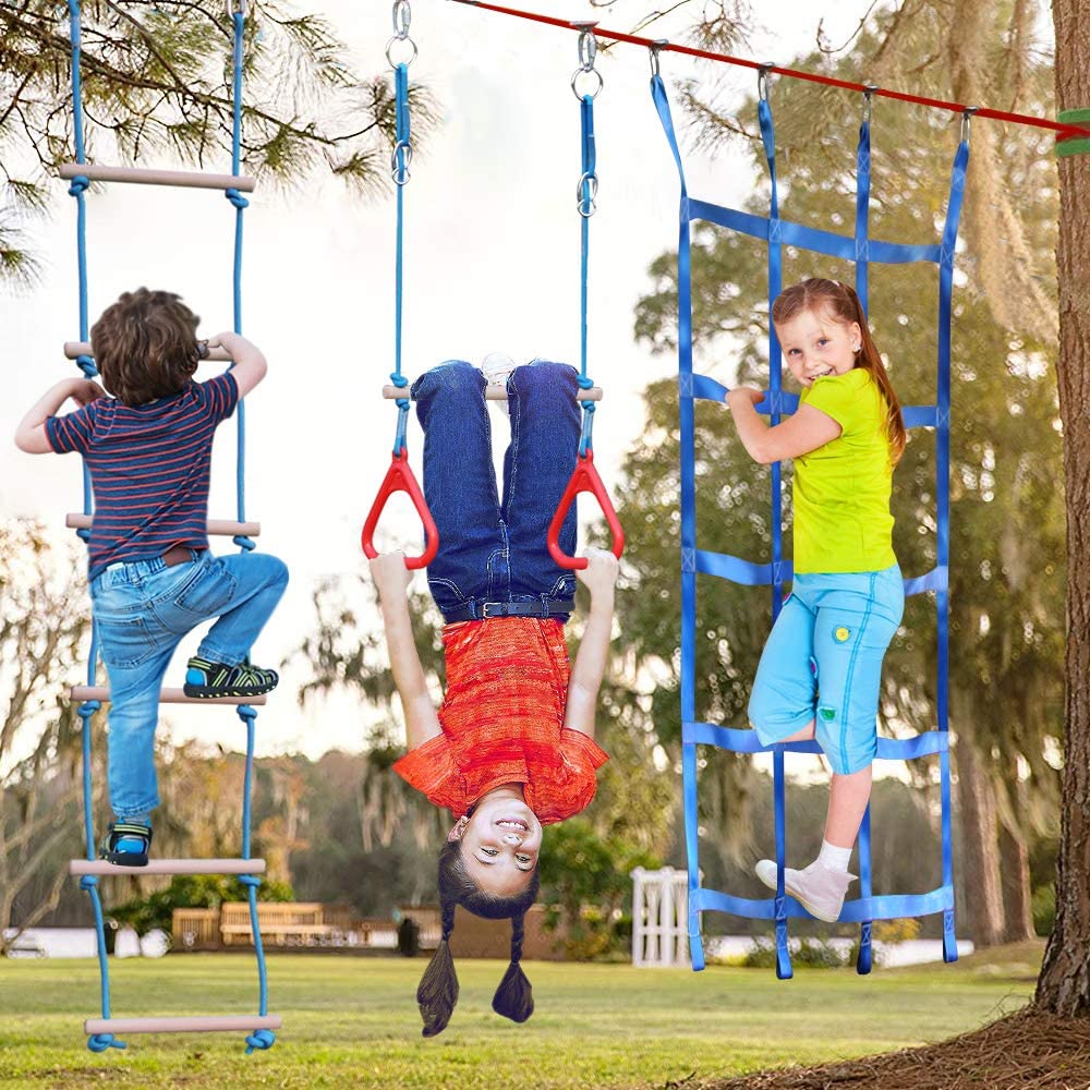 Dripex Ninja Warrior Obstacle Course for Kids | Backyard Slackline Kit (2×50ft)