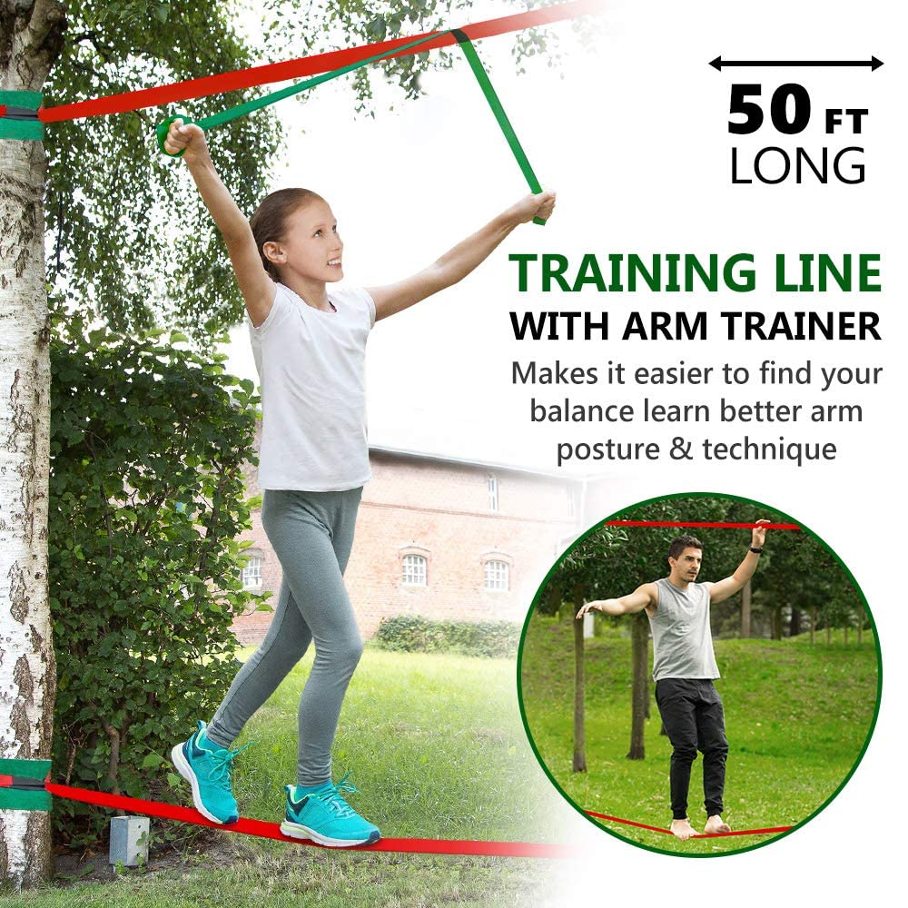 Dripex Ninja Warrior Obstacle Course for Kids | Backyard Slackline Kit (2×50ft)