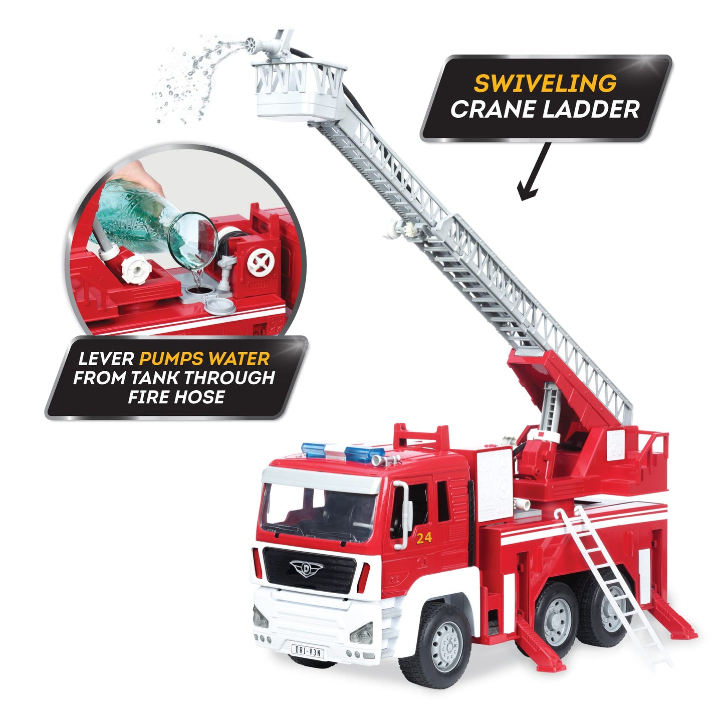Driven by Battat 18-Inch Fire Truck – Lights & Sounds, Extending Ladder (3+)