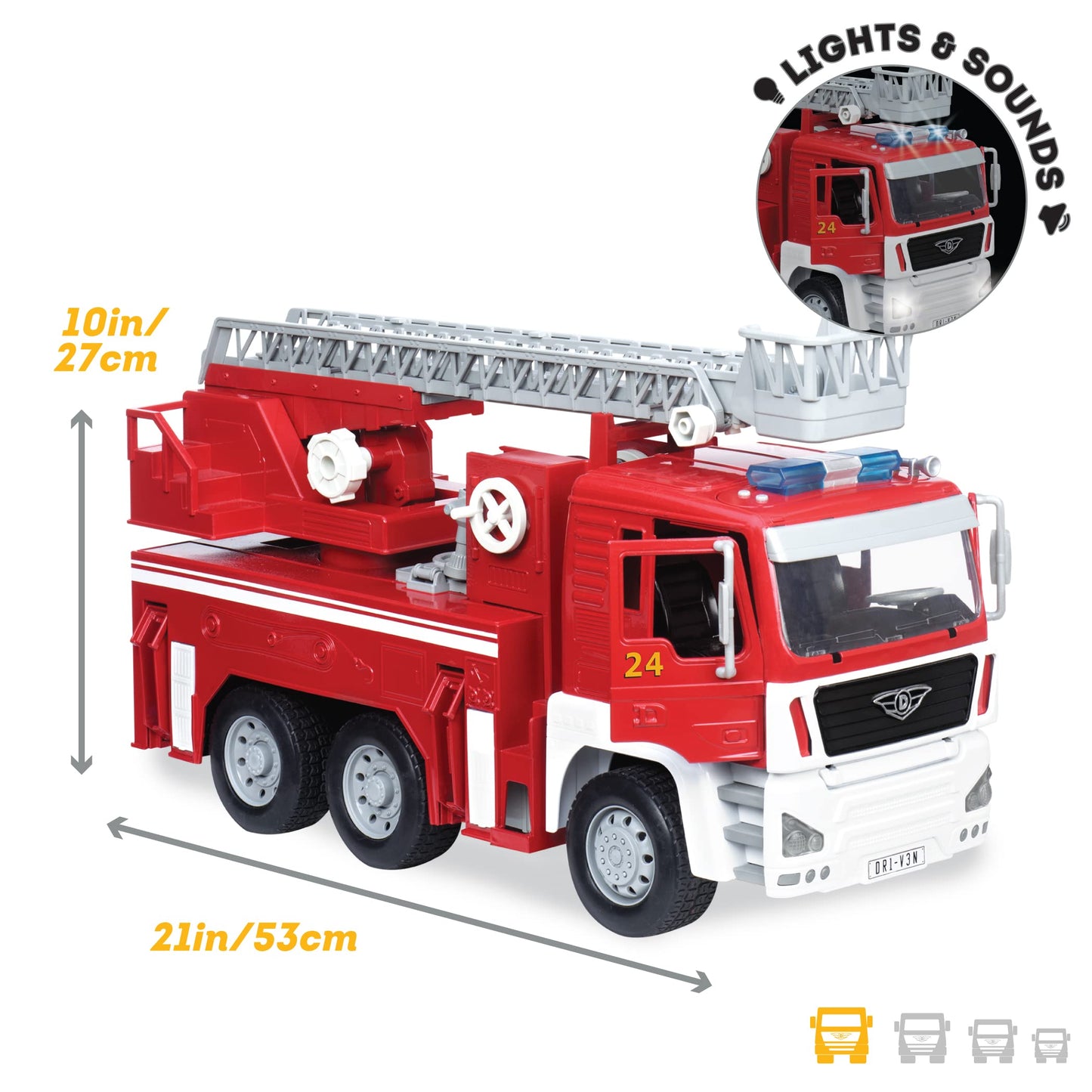 Driven by Battat 18-Inch Fire Truck – Lights & Sounds, Extending Ladder (3+)