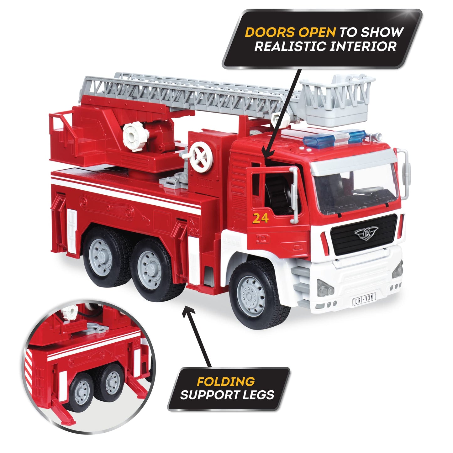 Driven by Battat 18-Inch Fire Truck – Lights & Sounds, Extending Ladder (3+)