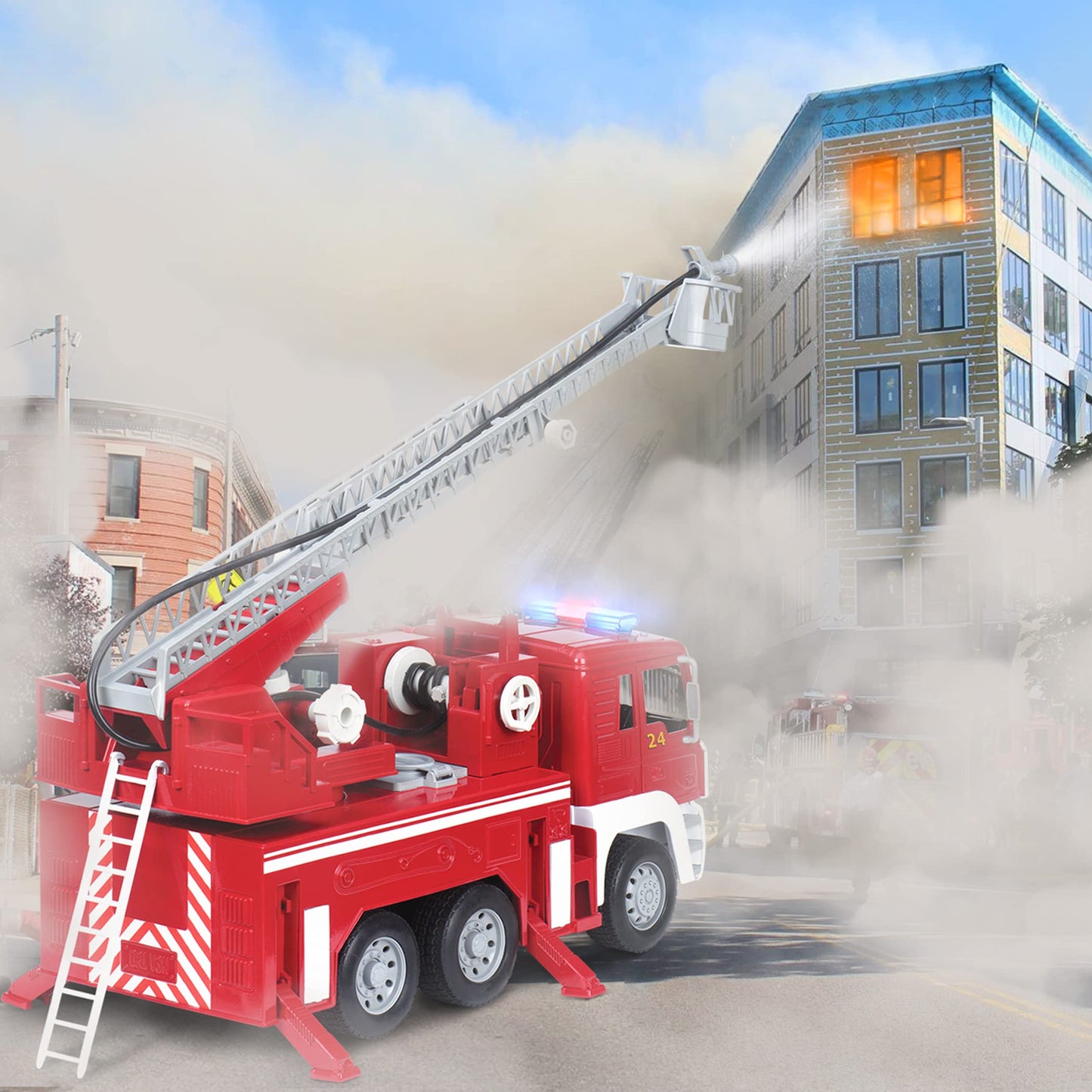 Driven by Battat 18-Inch Fire Truck – Lights & Sounds, Extending Ladder (3+)