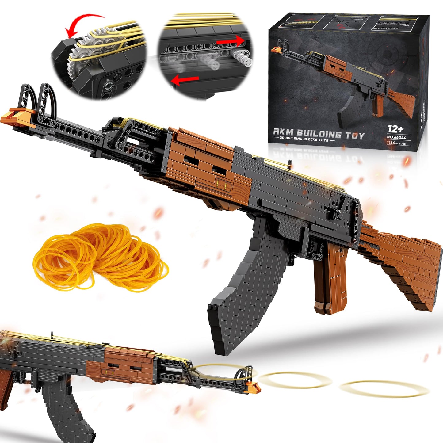 Driveplexpro AKM-47 1:1 Building Block Gun | Rubber Band Firing Model | 1166 Pcs