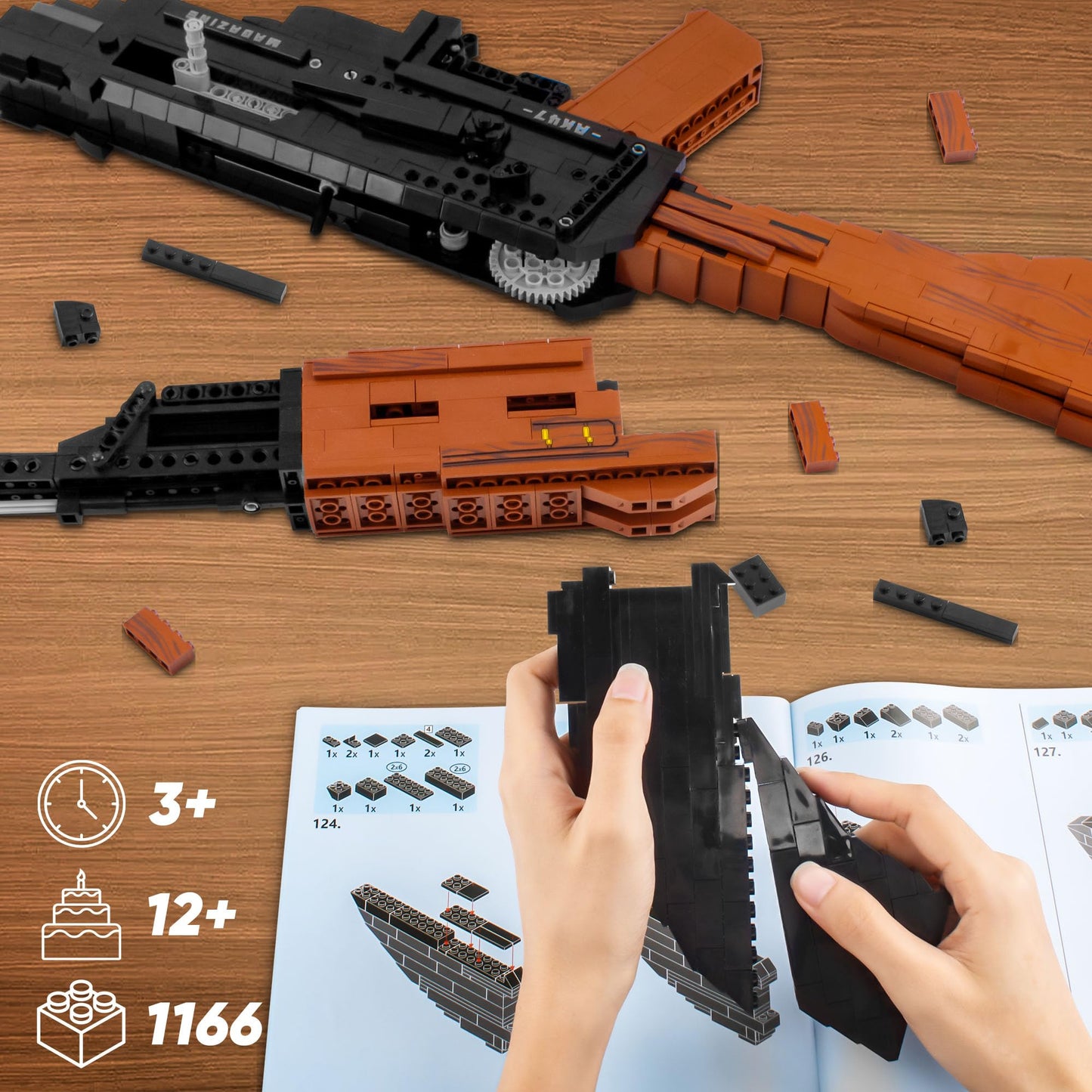 Driveplexpro AKM-47 1:1 Building Block Gun | Rubber Band Firing Model | 1166 Pcs
