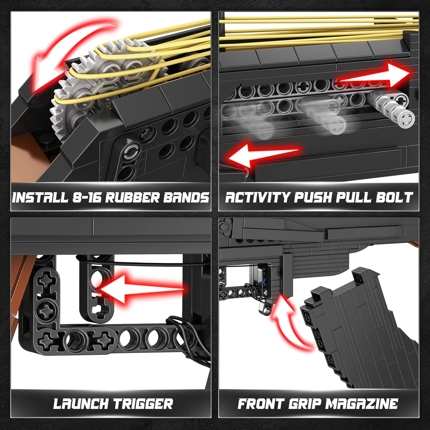 Driveplexpro AKM-47 1:1 Building Block Gun | Rubber Band Firing Model | 1166 Pcs