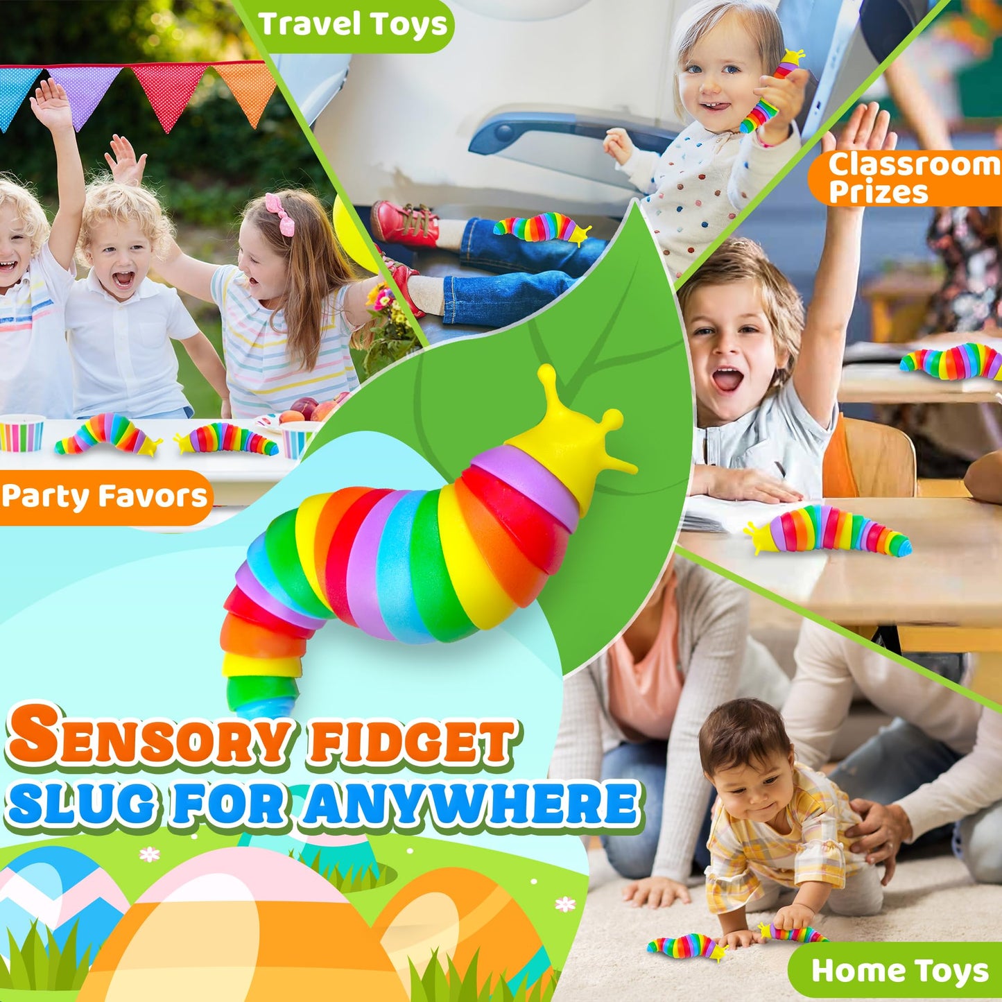 Dr.Kbder 3-Pack Toddler Fidget Slug Toys — Travel Sensory Toys for Kids