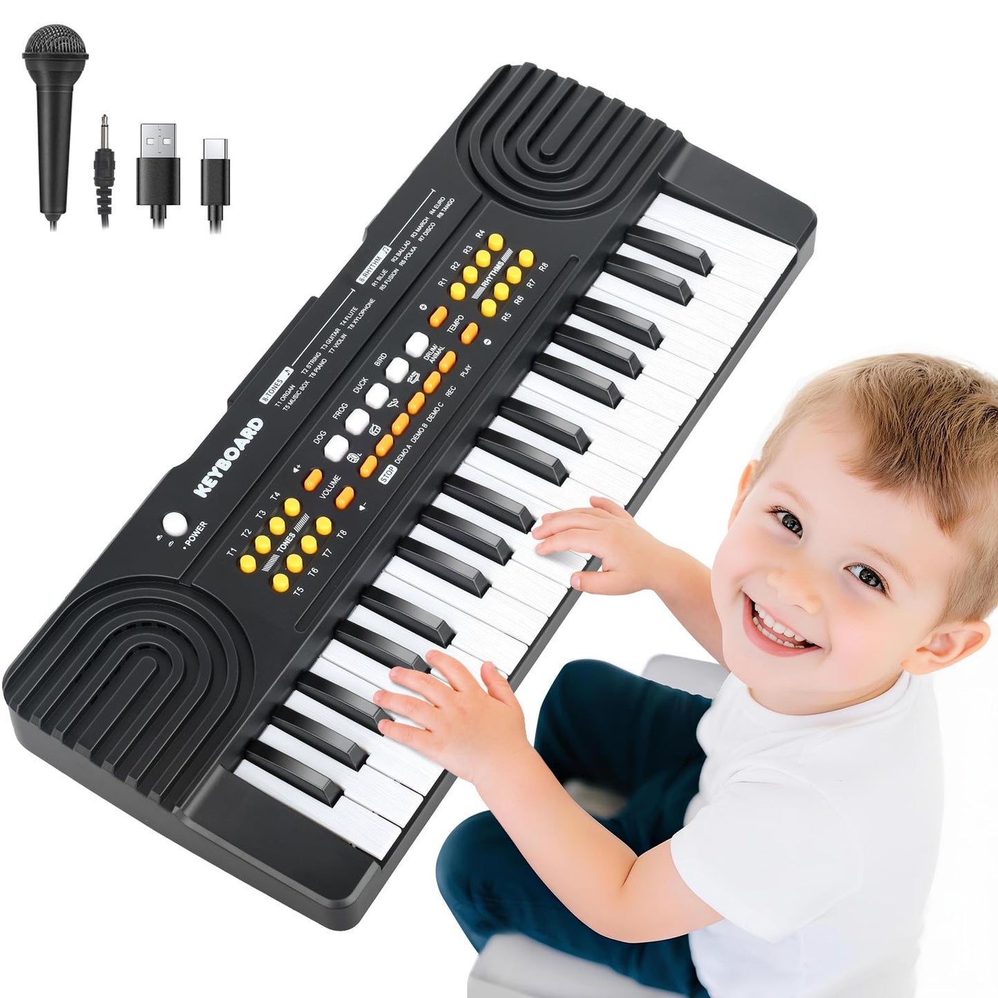 Drmukie 37-Key Piano Keyboard Toy for Kids Aged 3-5 – Black Portable Piano with Microphone