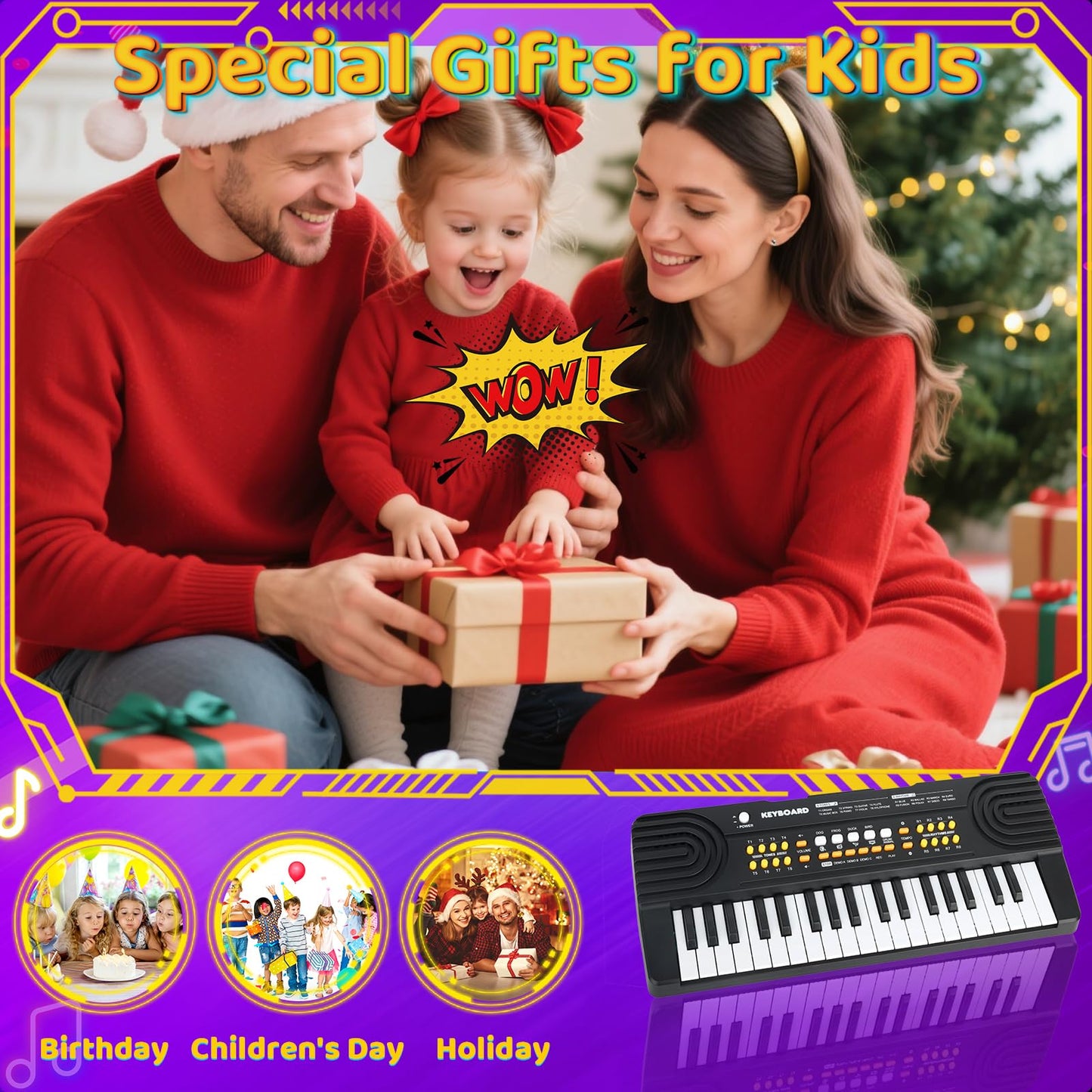 Drmukie 37-Key Piano Keyboard Toy for Kids Aged 3-5 – Black Portable Piano with Microphone