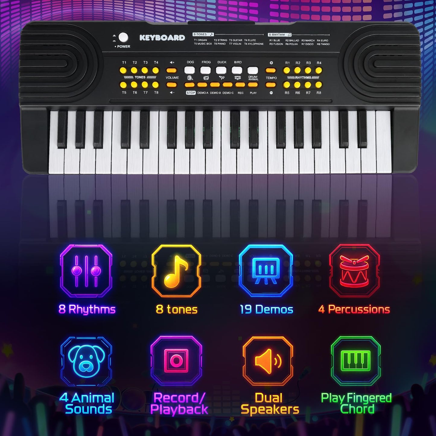 Drmukie 37-Key Piano Keyboard Toy for Kids Aged 3-5 – Black Portable Piano with Microphone