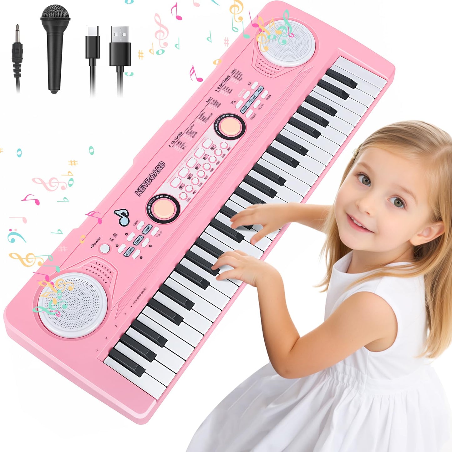 Drmukie 49-Key Pink Piano Keyboard Toy – Fun Musical Gift for Kids Aged 3–7